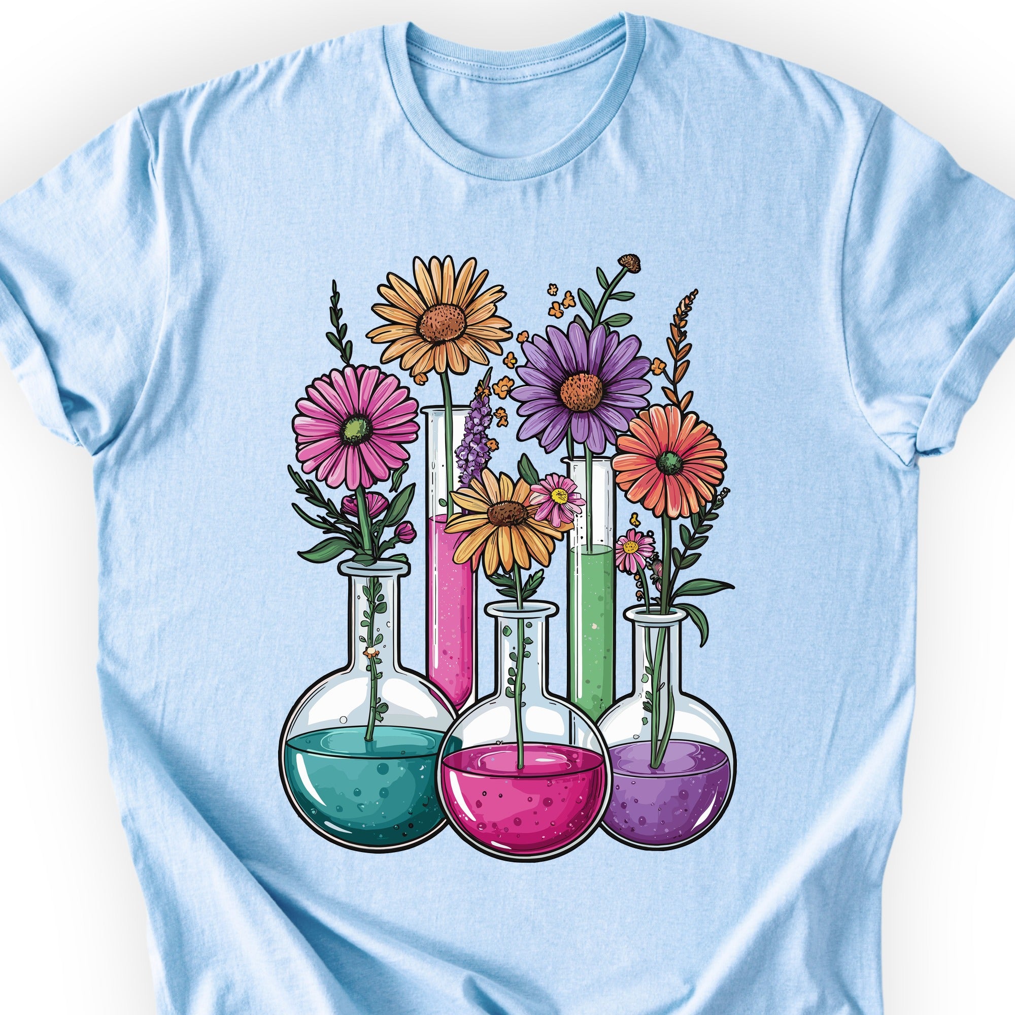 Chemistry Flask Garden T-shirt Light Blue