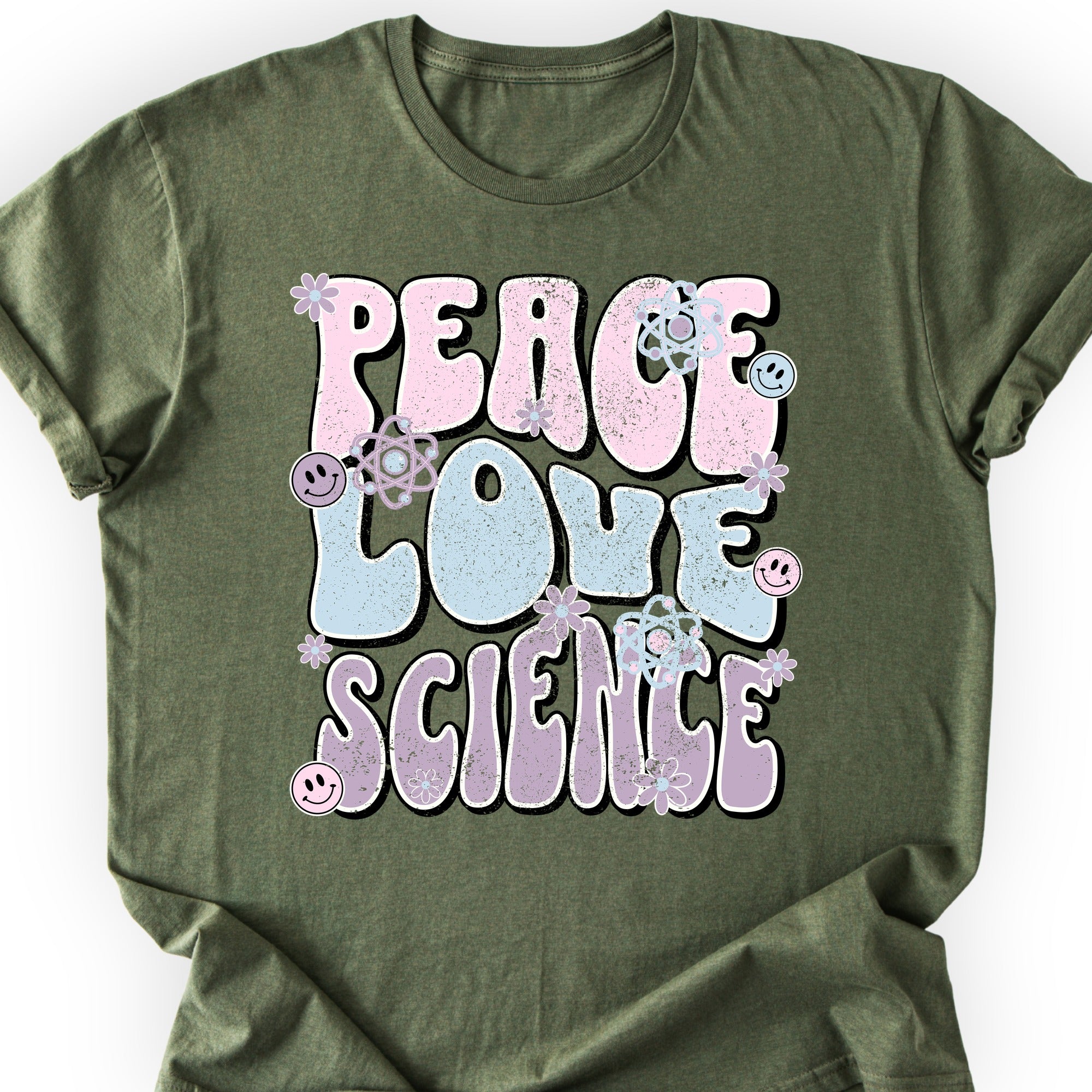 Peace Love Science T-shirt Military Green