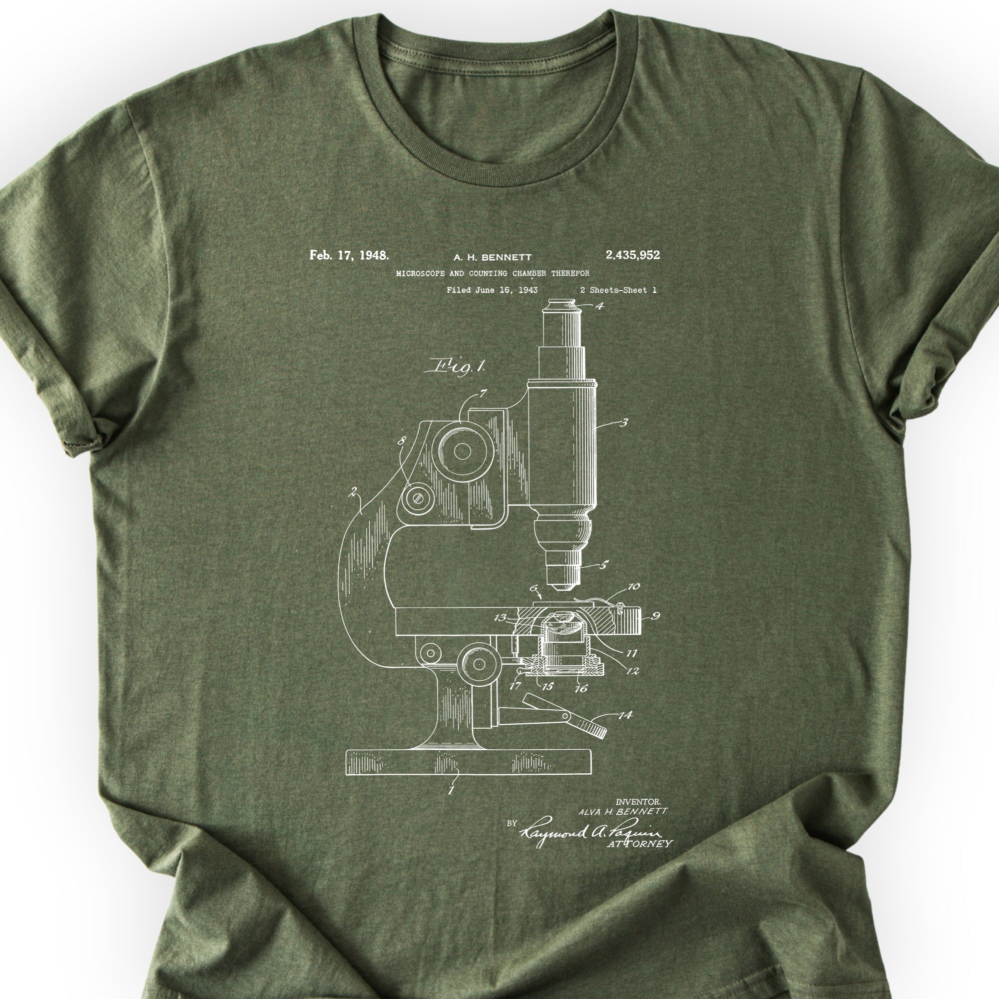 Microscope Patent T-shirt Military Green