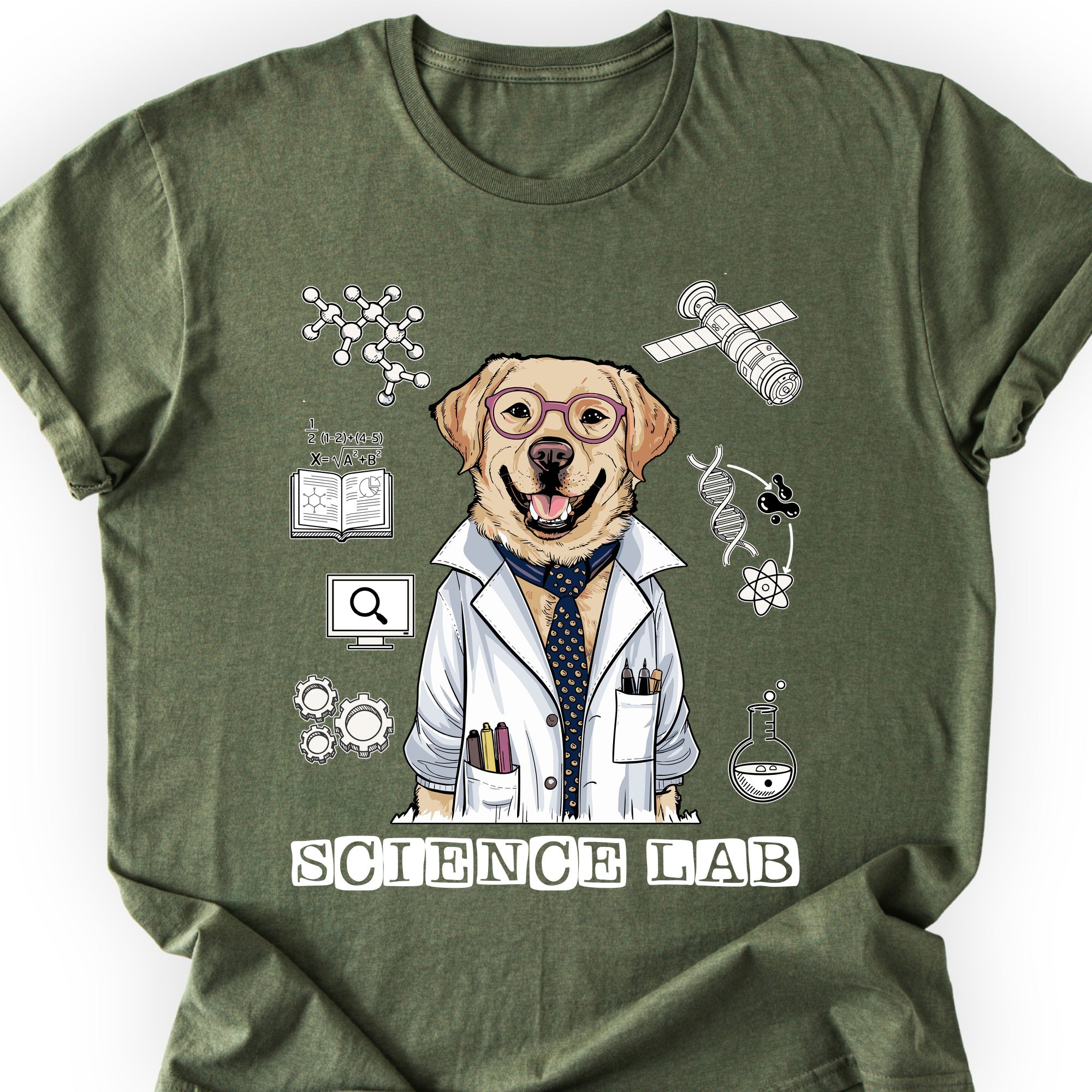 Lab Dog Scientist T-shirt Military Green