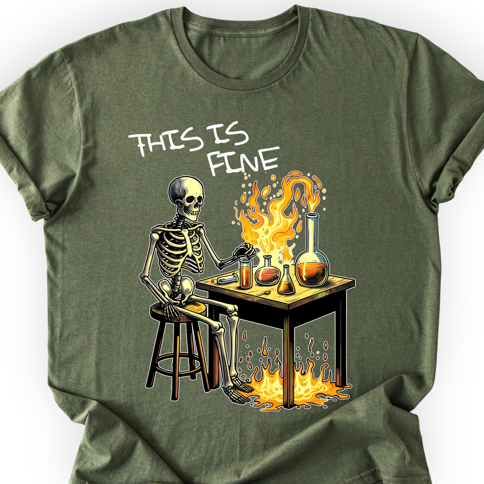 This Is Fine T-shirt Military Green