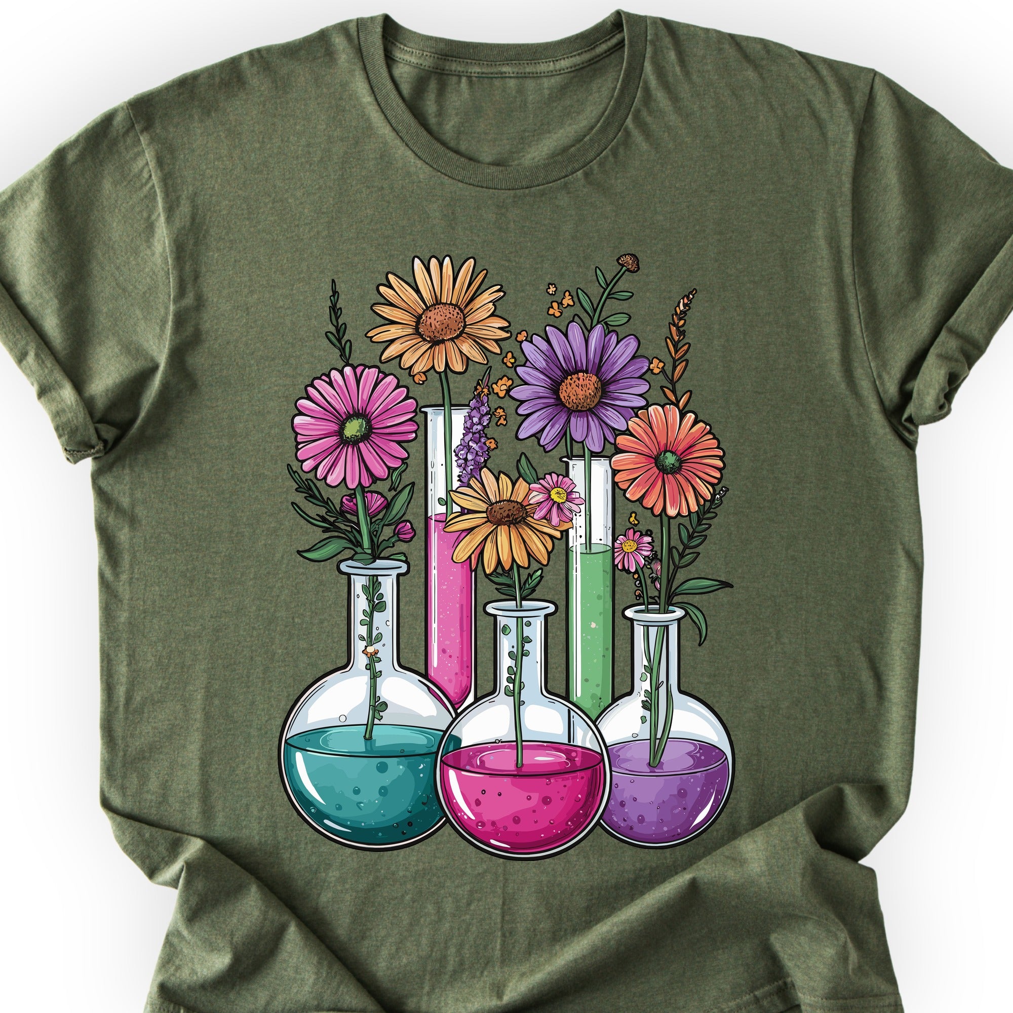 Chemistry Flask Garden T-shirt Military Green