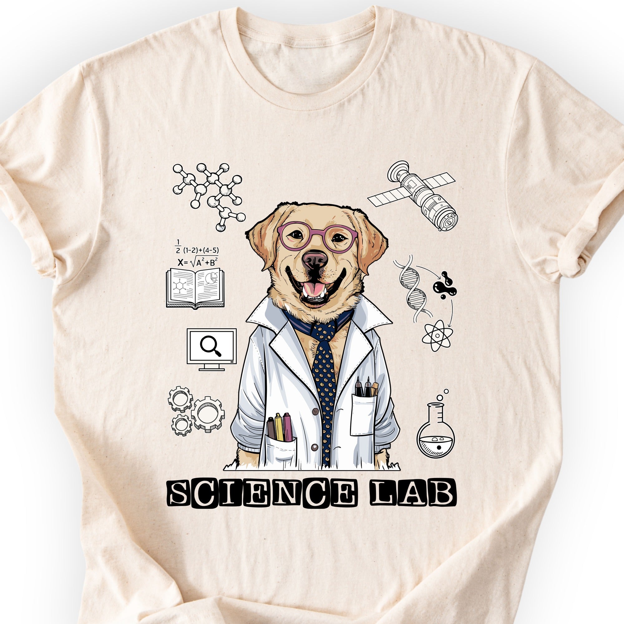Lab Dog Scientist T-shirt Natural