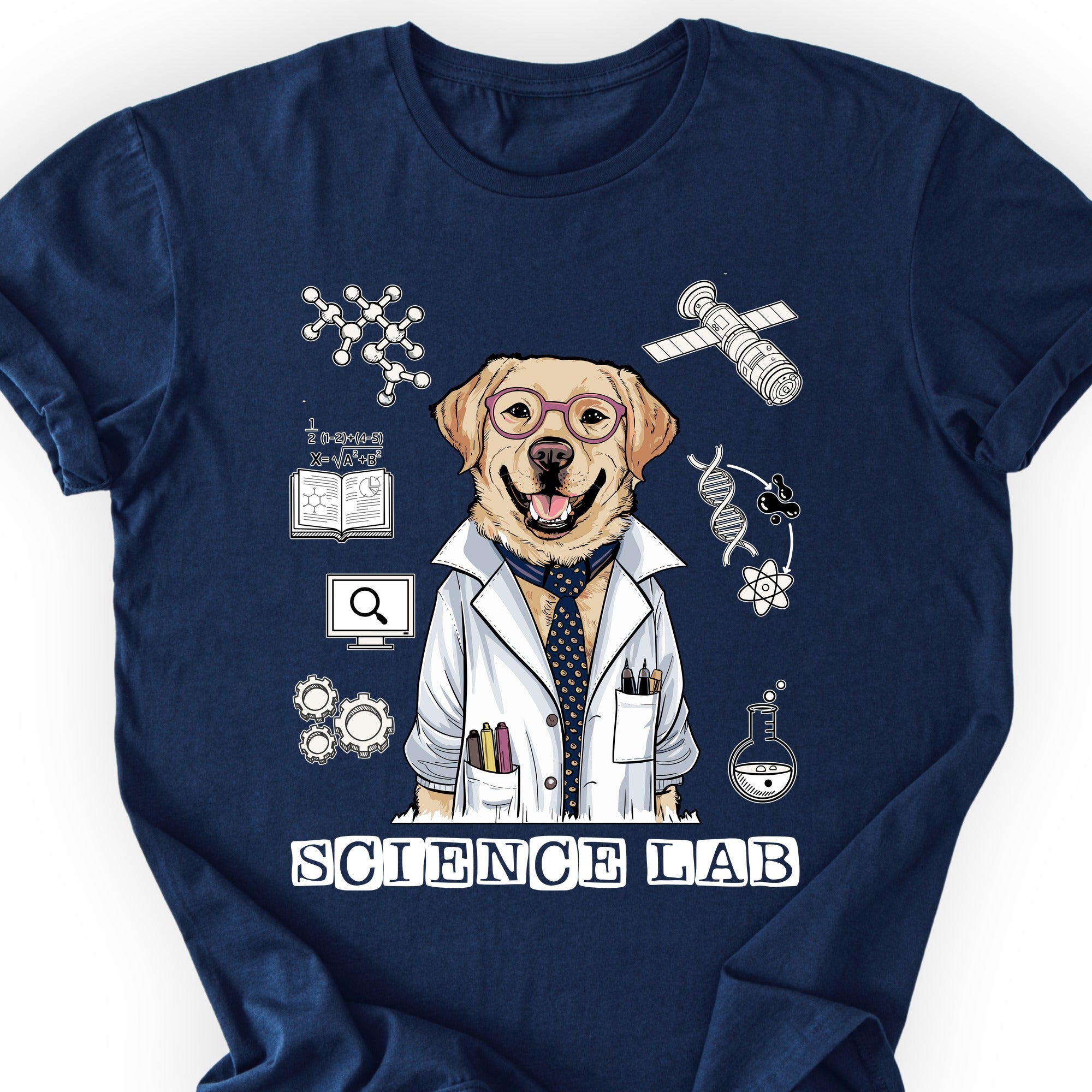 Lab Dog Scientist T-shirt Navy