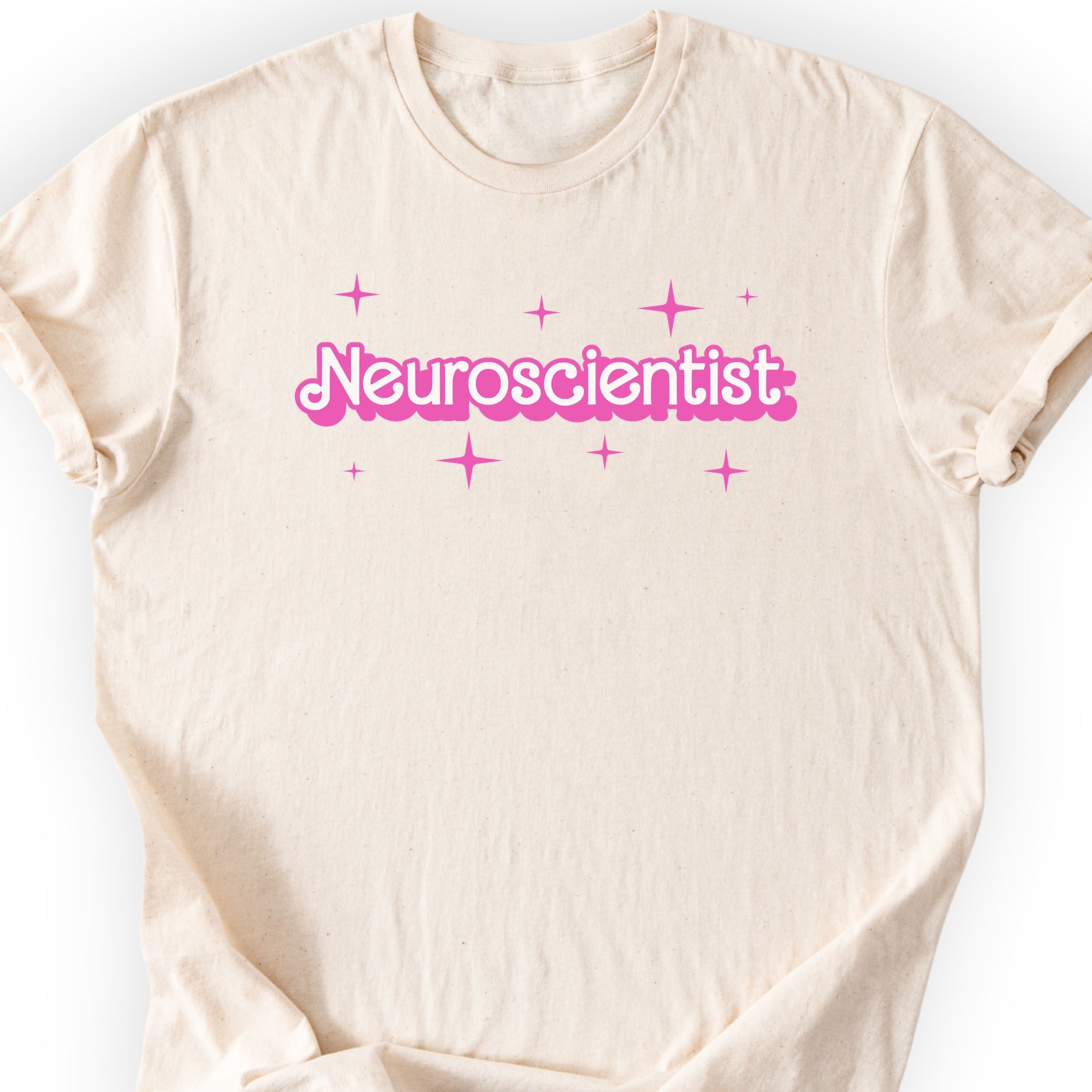 Neuroscientist Pink Doll T-shirt — Retro Script — Natural
