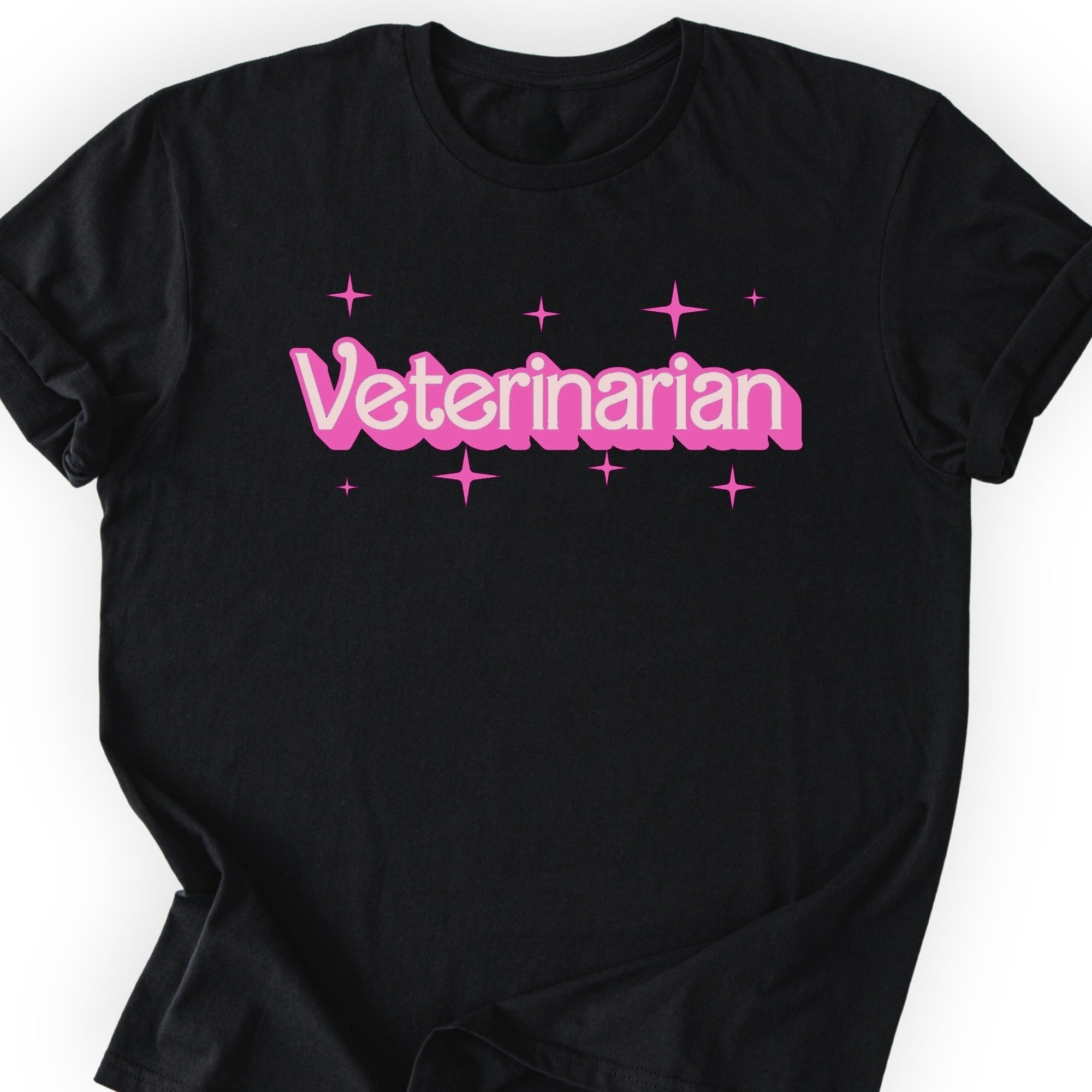 Veterinarian Pink Doll T-shirt Black