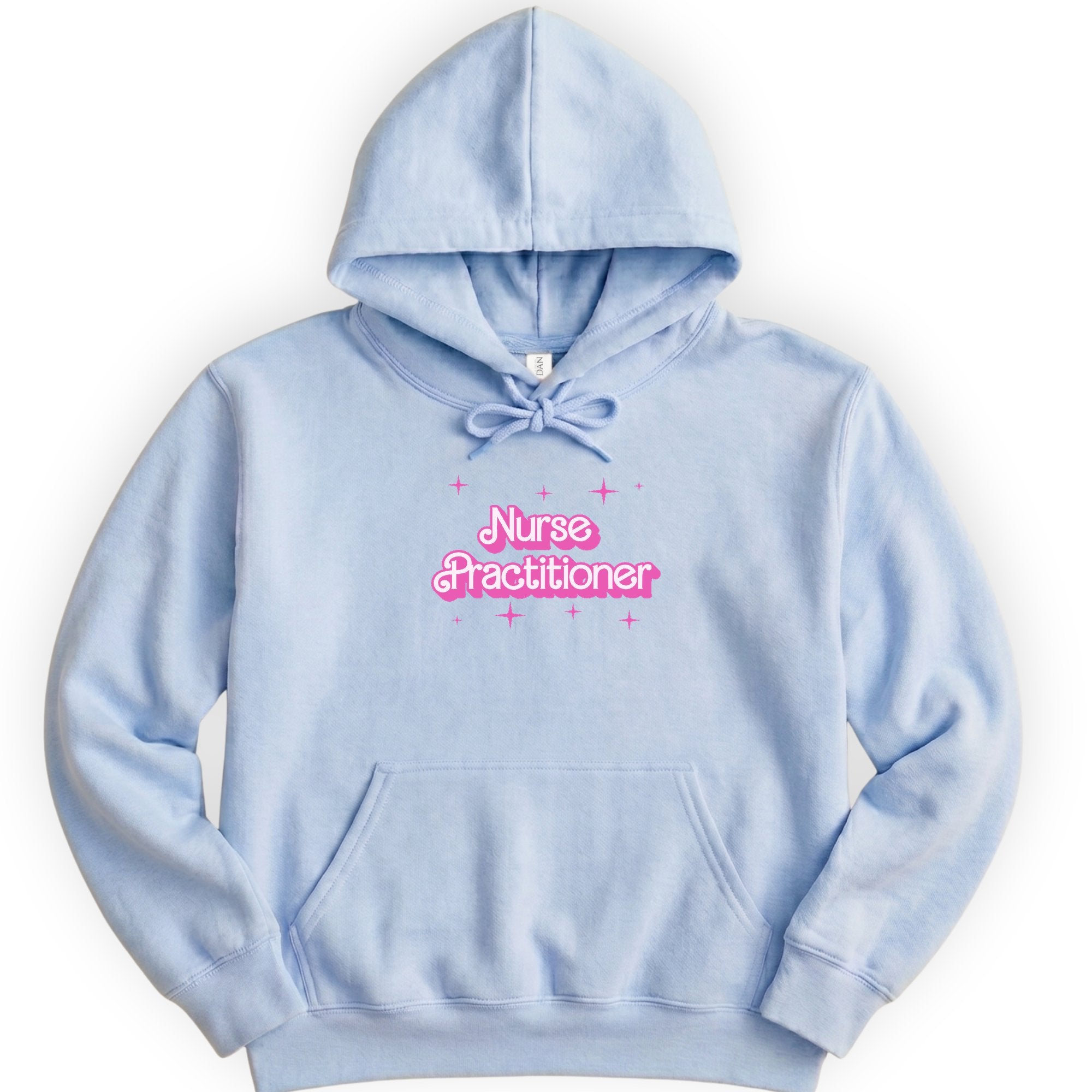 Nurse Practitioner Pink Doll hoodie — Light Blue