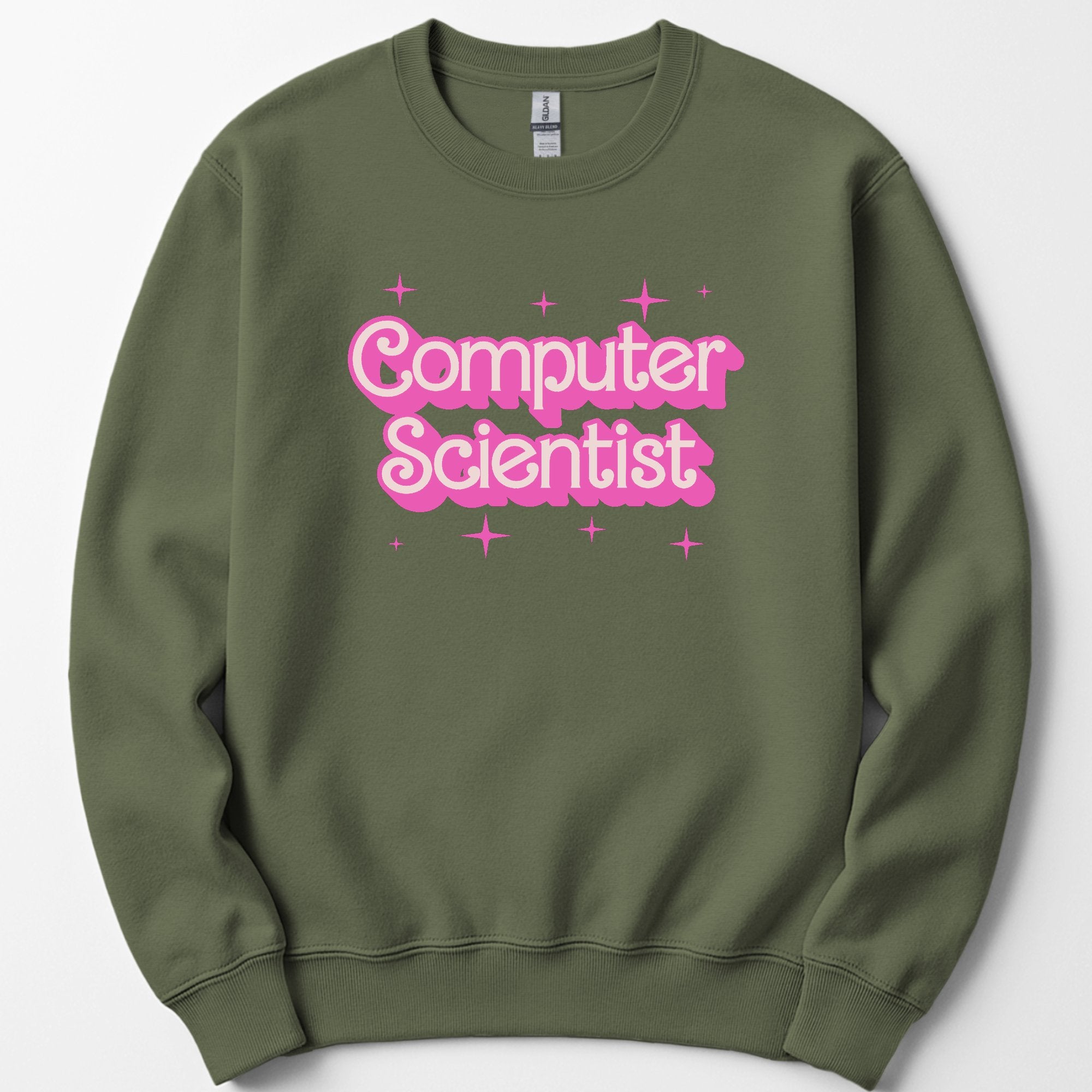 Computer Scientist Pink Doll sweatshirt — Military Green