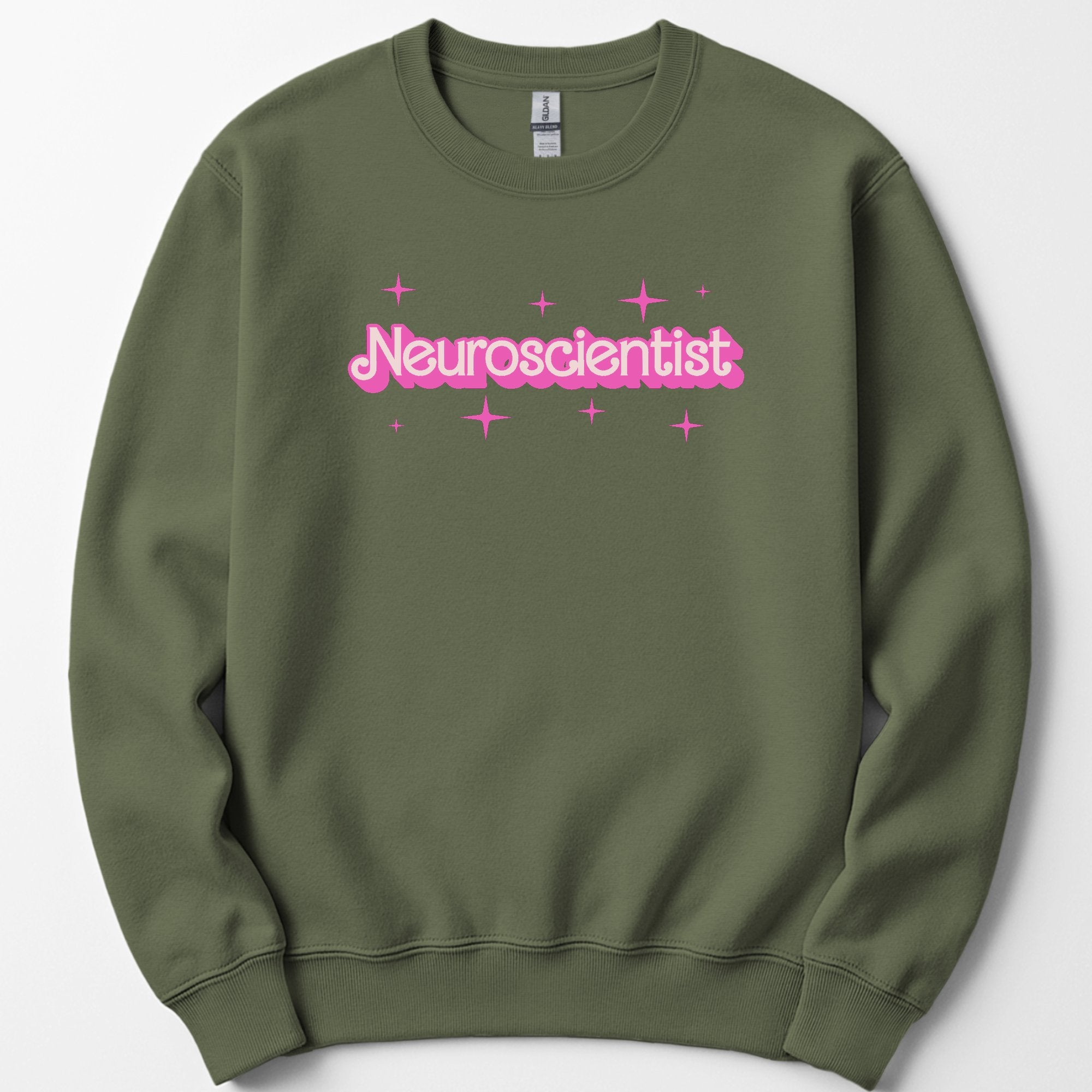 Neuroscientist Pink Doll sweatshirt — Military Green