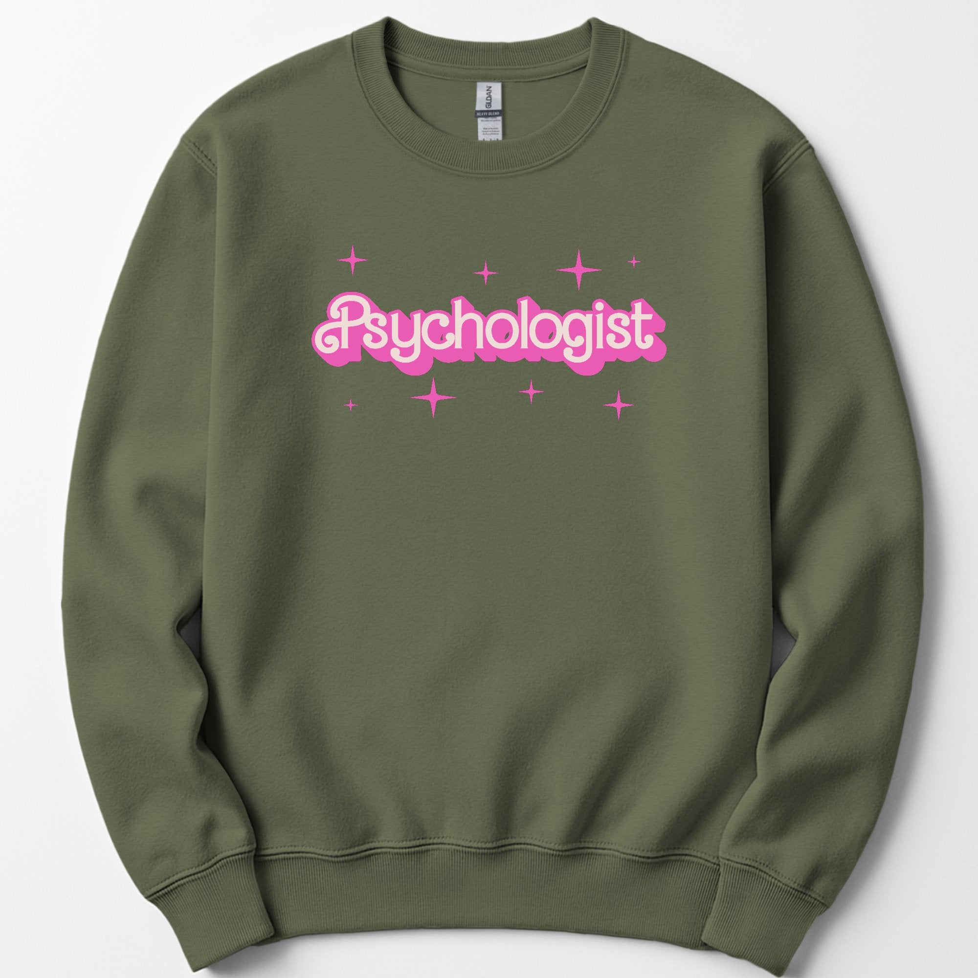Psychologist Pink Doll sweatshirt — Military Green
