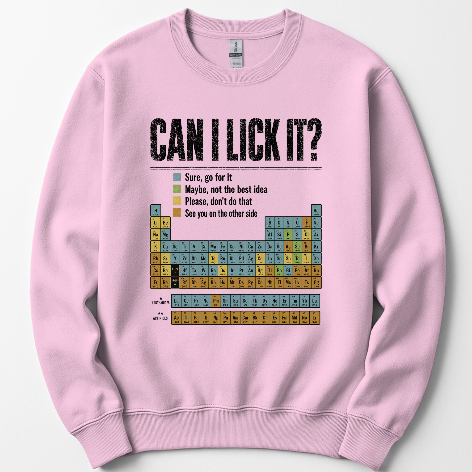 Can I Lick It Periodic Table sweatshirt — Light Pink