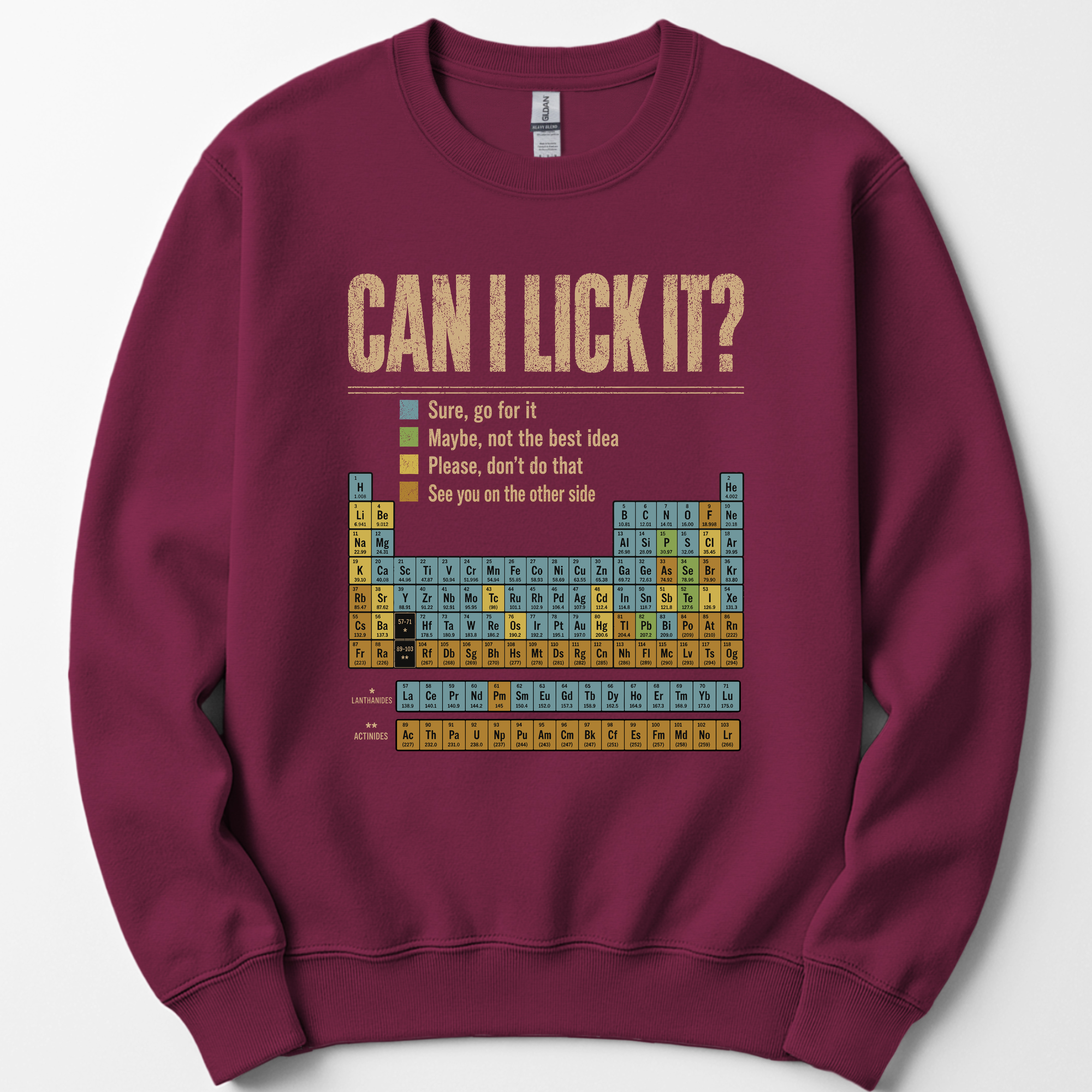 Can I Lick It Periodic Table sweatshirt — Maroon