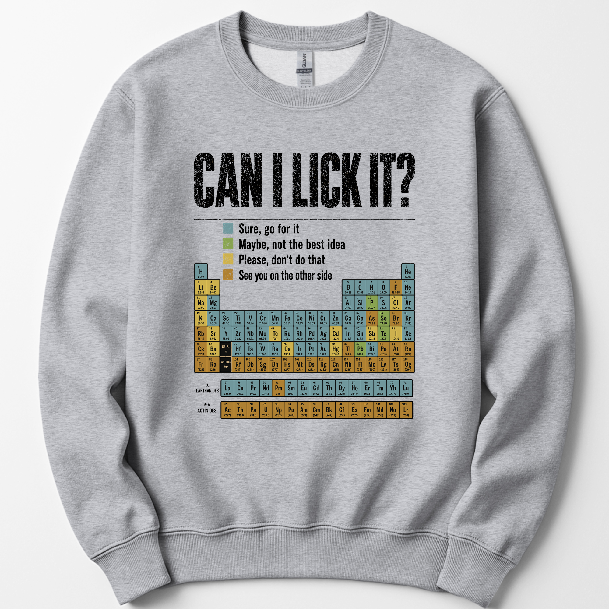 Can I Lick It Periodic Table sweatshirt — Sport Grey