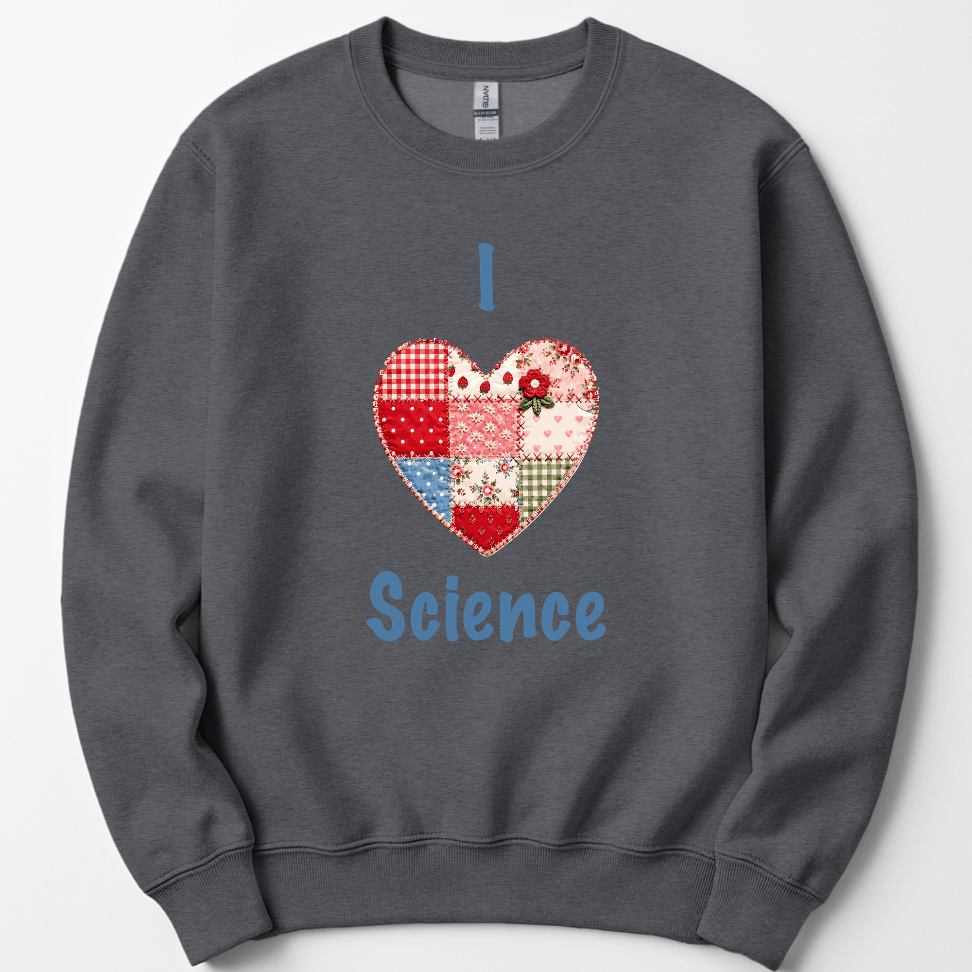 I Hearth Science Patchwork sweatshirt — Dark Heather