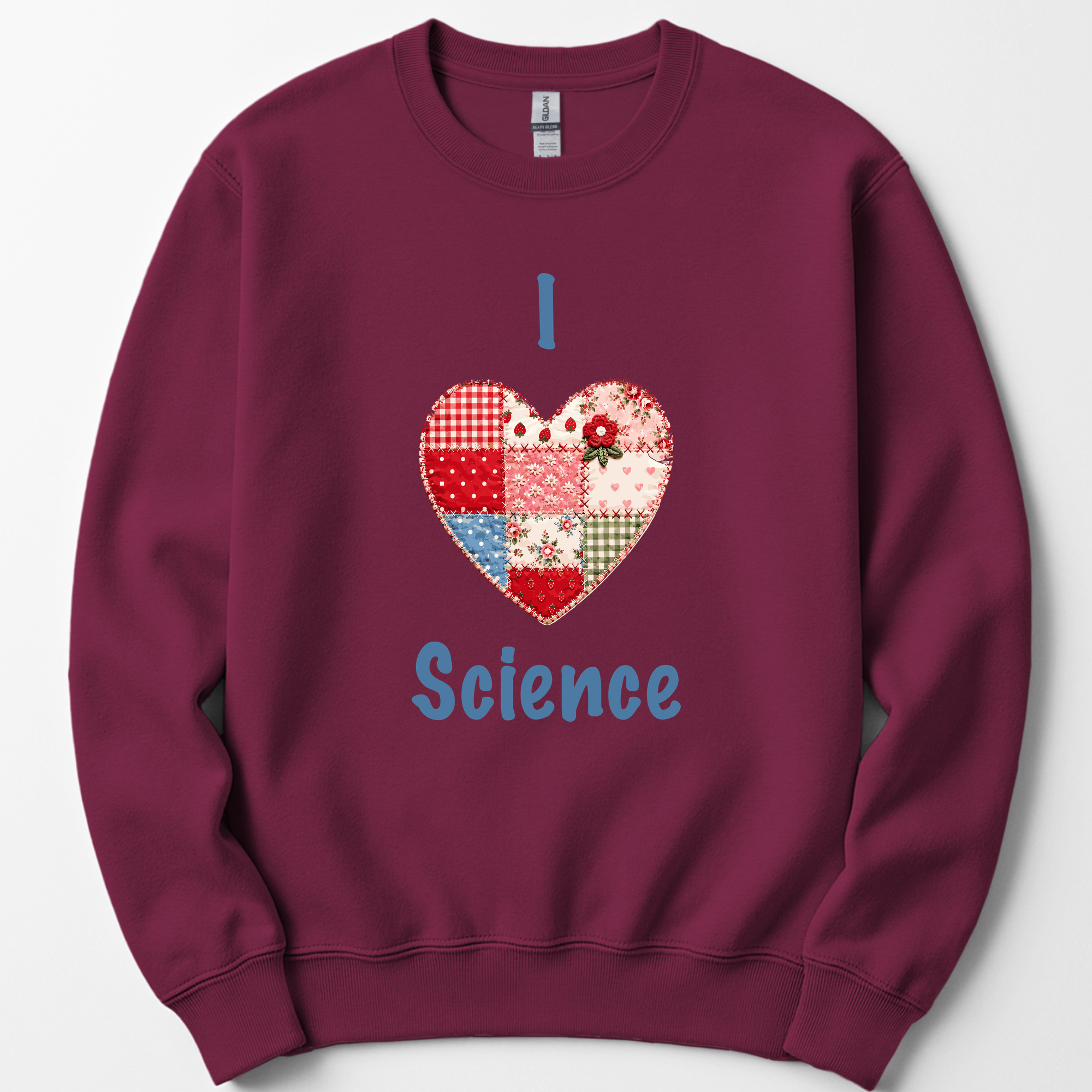 I Hearth Science Patchwork sweatshirt — Maroon
