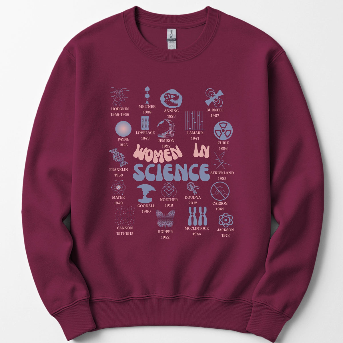 Historic Women Scientists sweatshirt — Maroon