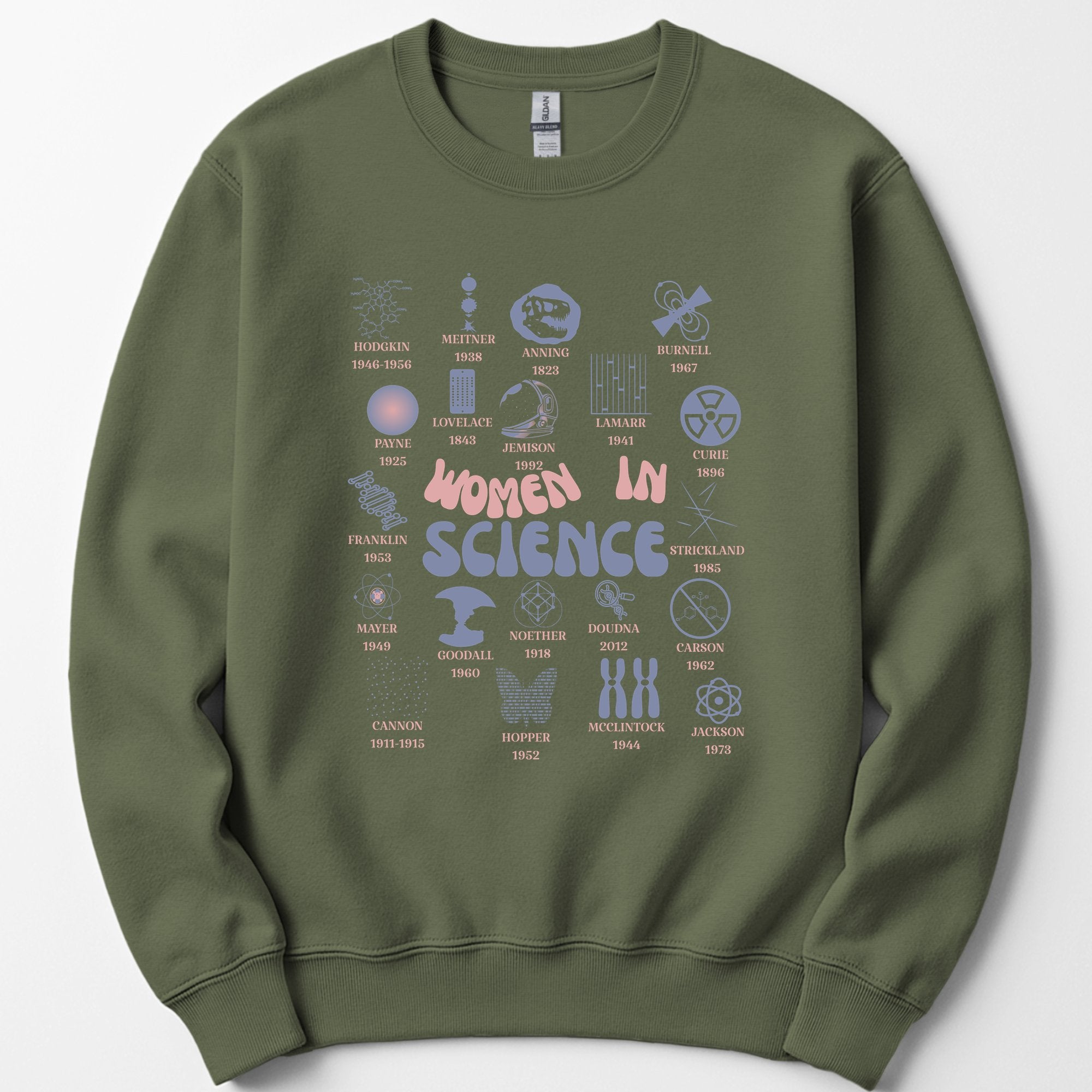 Historic Women Scientists sweatshirt — Military Green