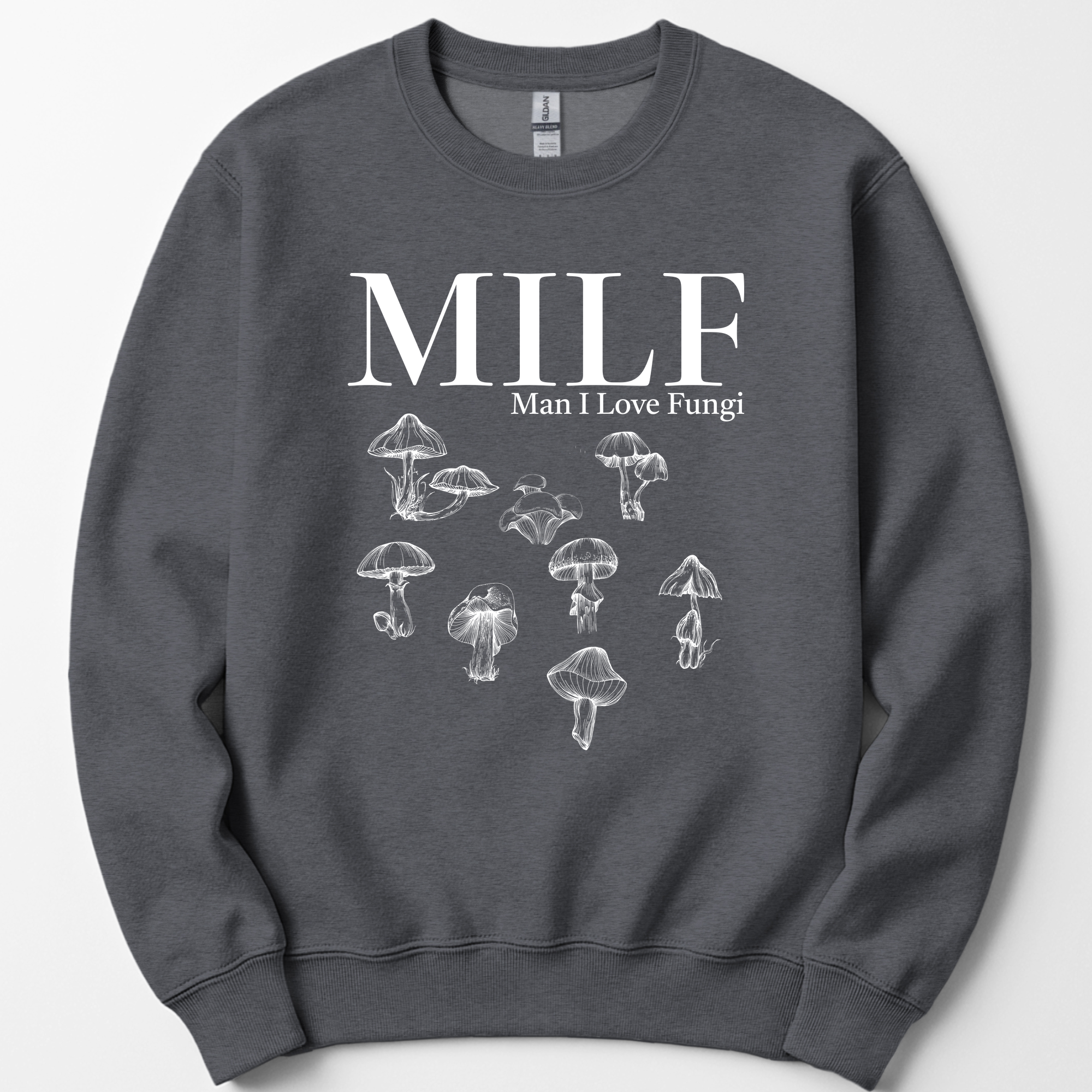 Man I Love Fungi sweatshirt — Dark Heather