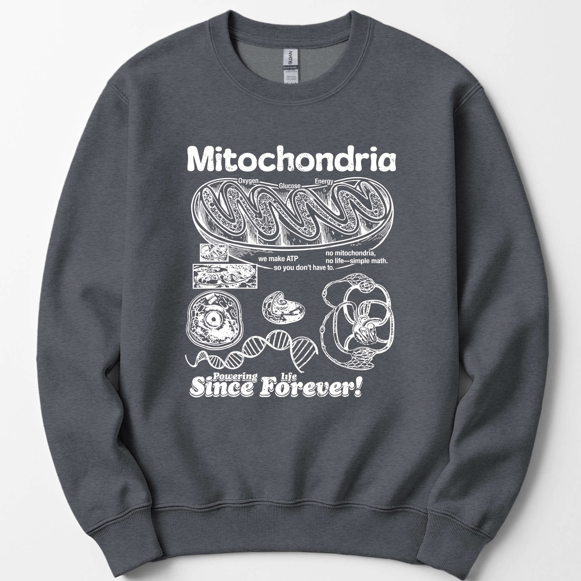 Mitochondria Powering Life sweatshirt — Dark Heather