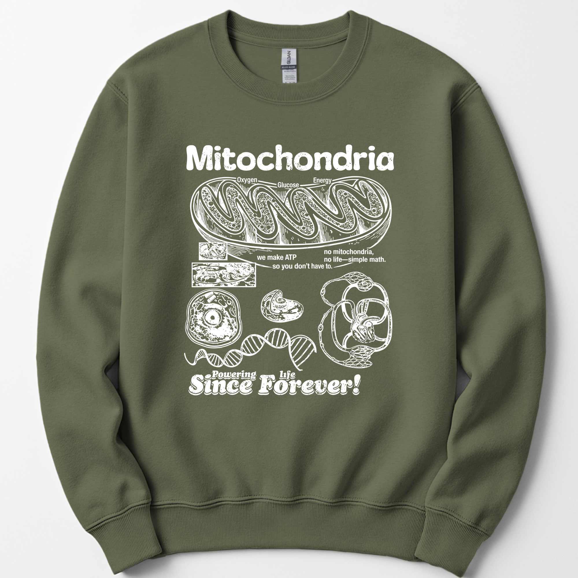 Mitochondria Powering Life sweatshirt — Military Green