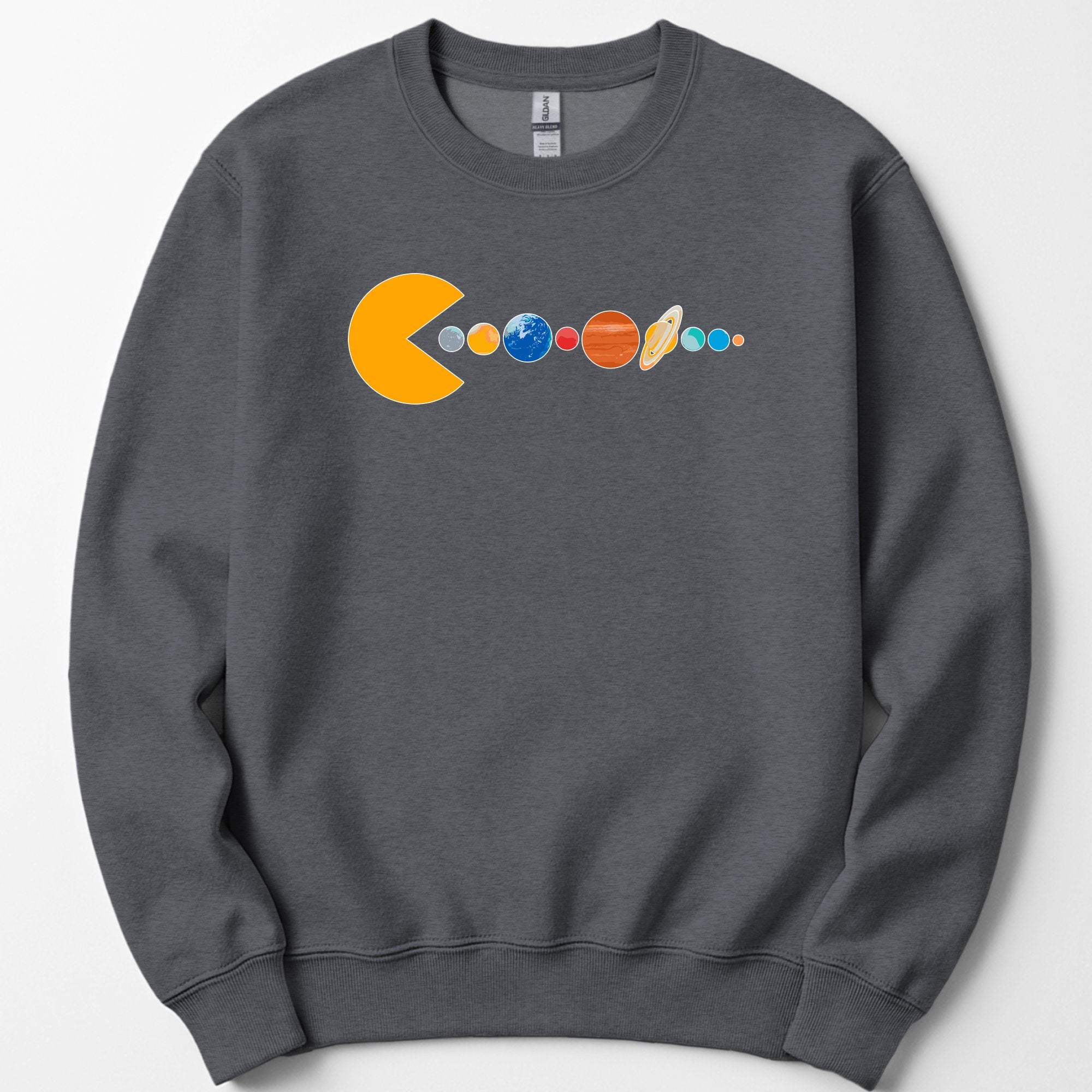 Solar System Pac Man sweatshirt — Dark Heather