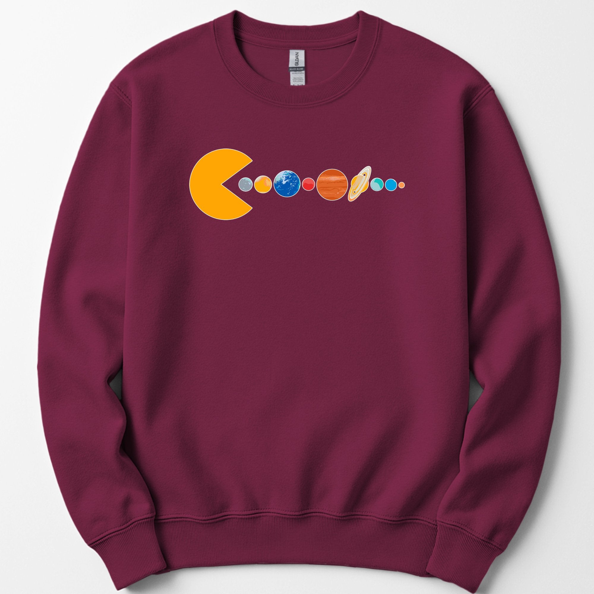 Solar System Pac Man sweatshirt — Maroon