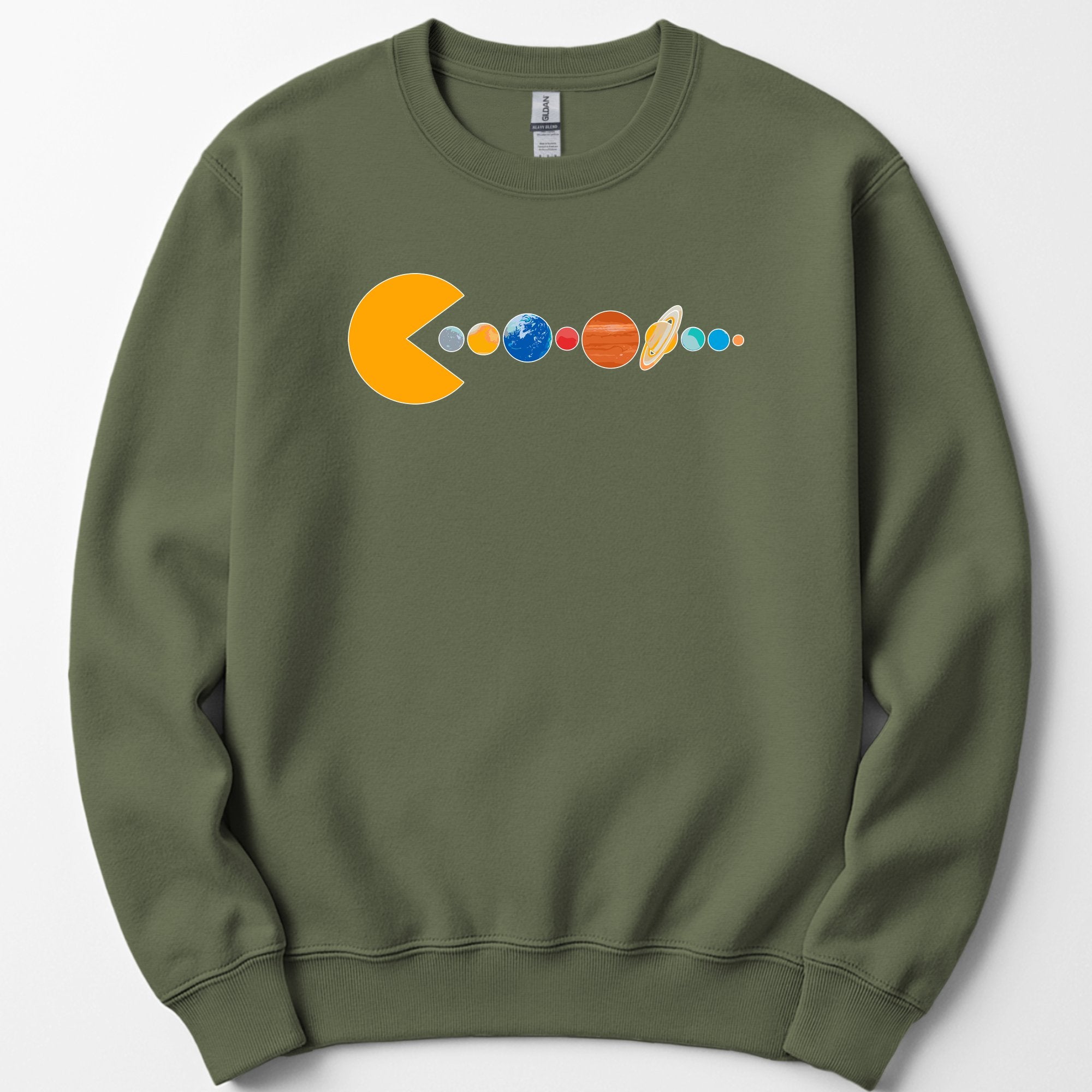 Solar System Pac Man sweatshirt — Military Green