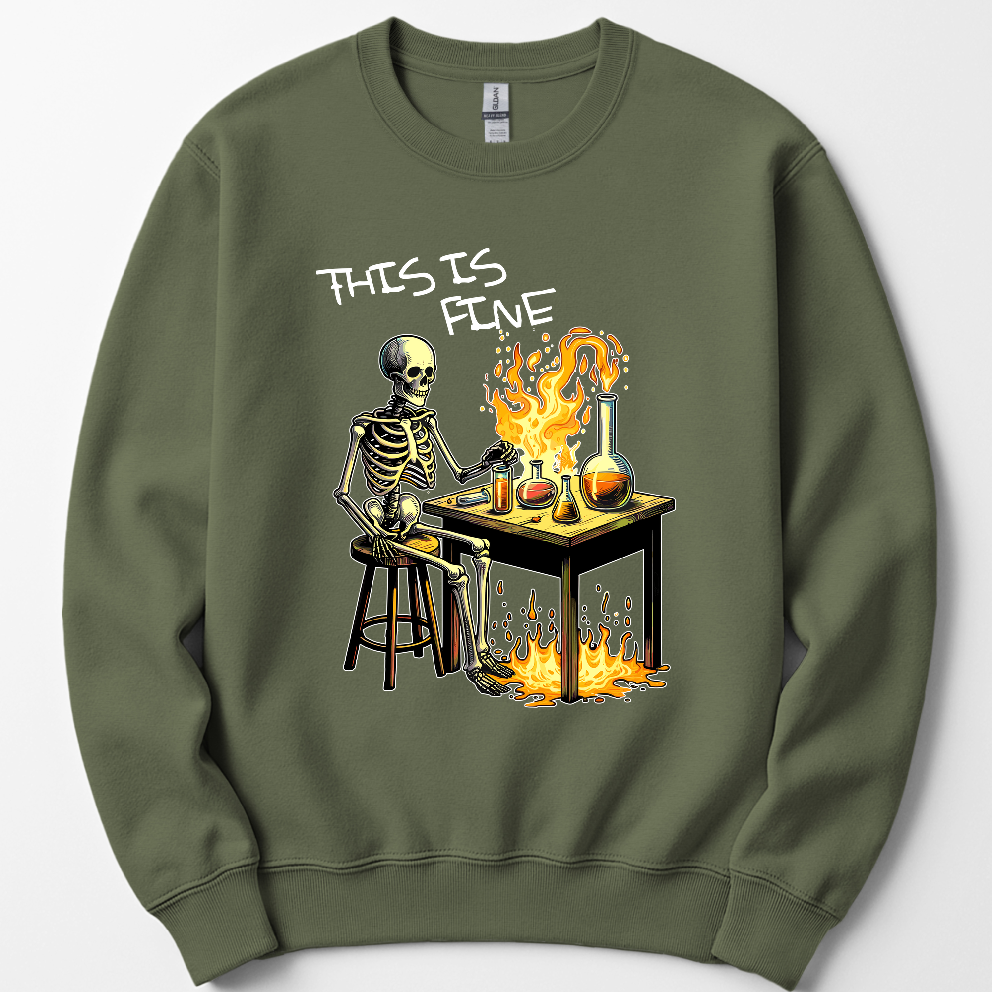This Is Fine sweatshirt — Military Green