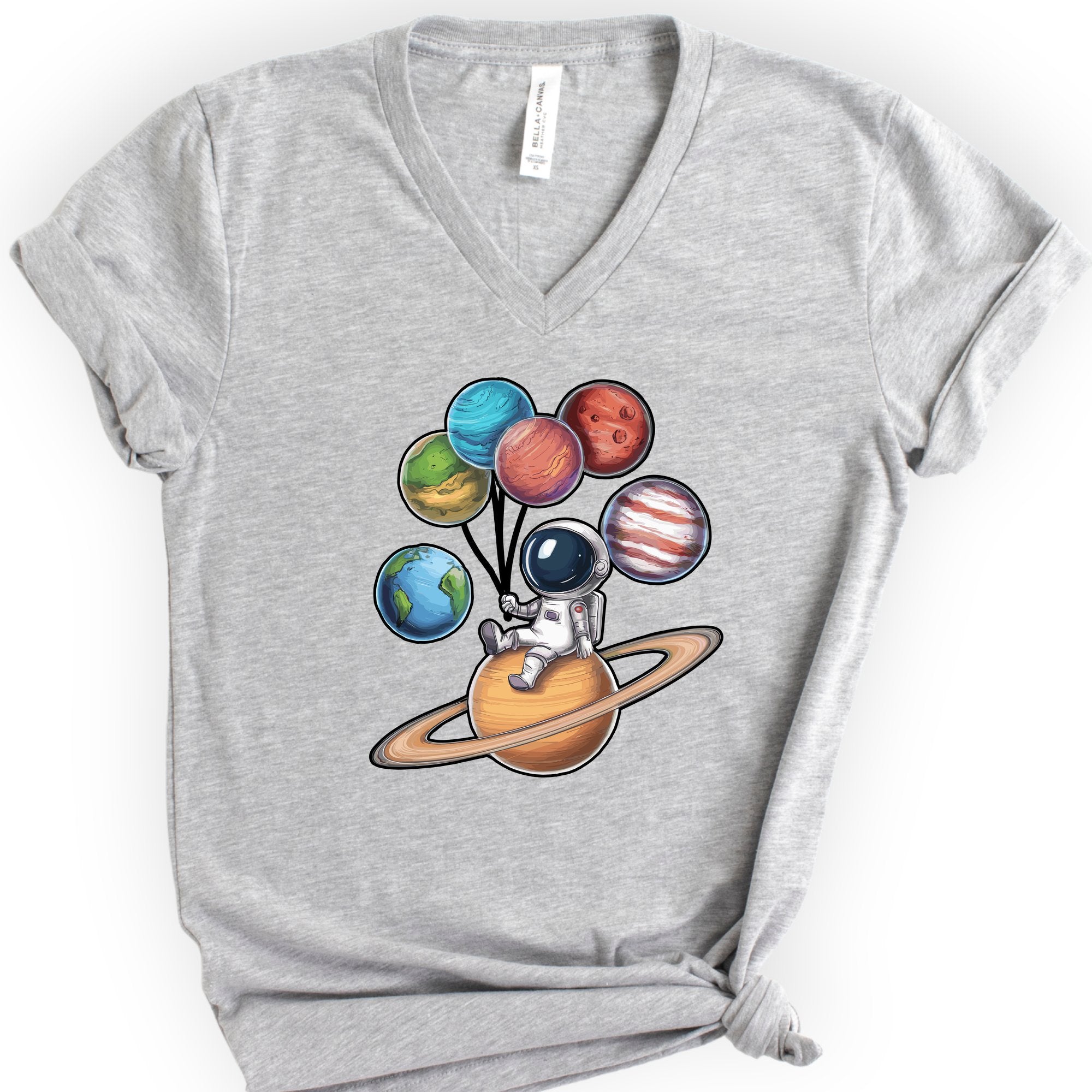 Astronaut and Planets v-neck t-shirt — Athletic Heather