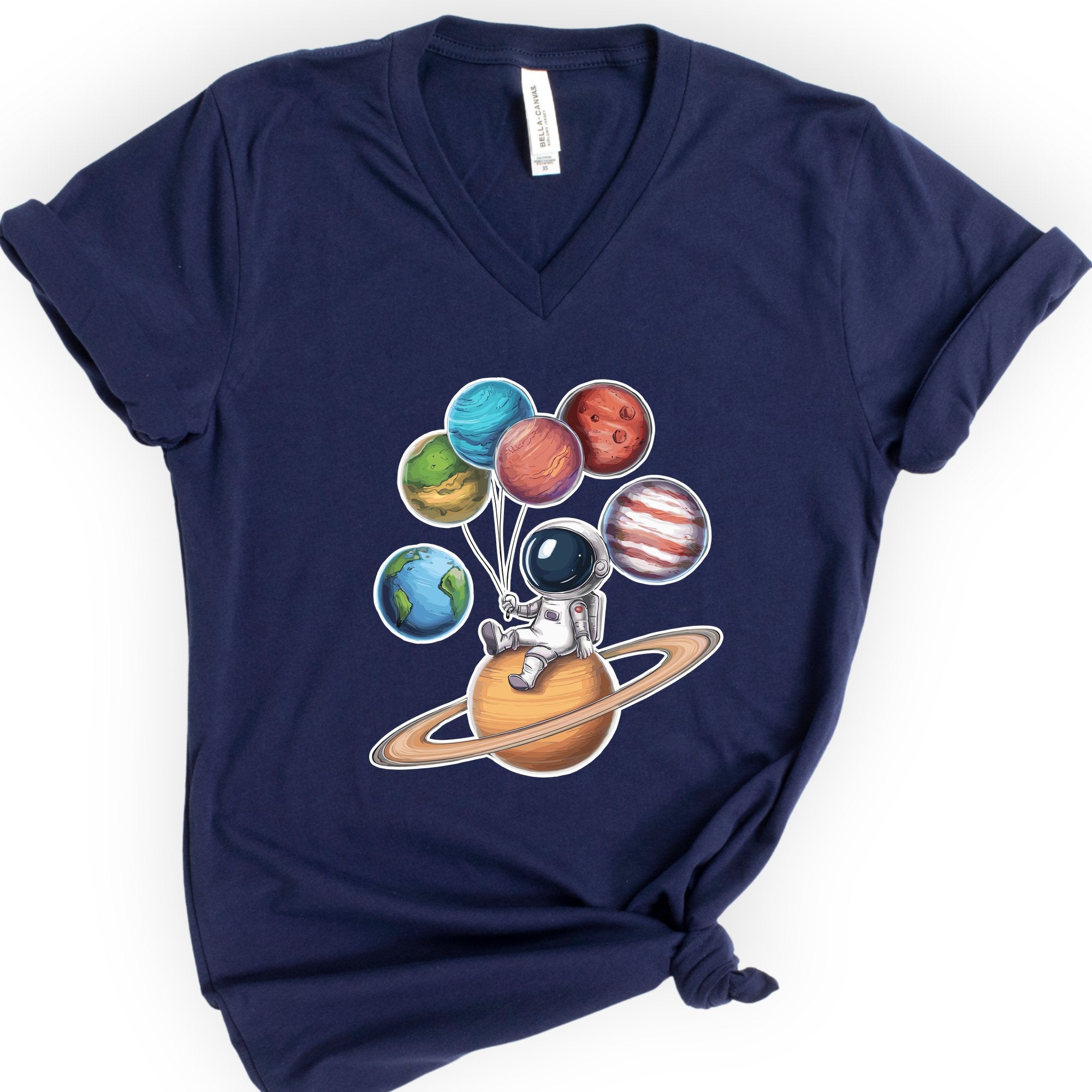 Astronaut and Planets v-neck t-shirt — Navy