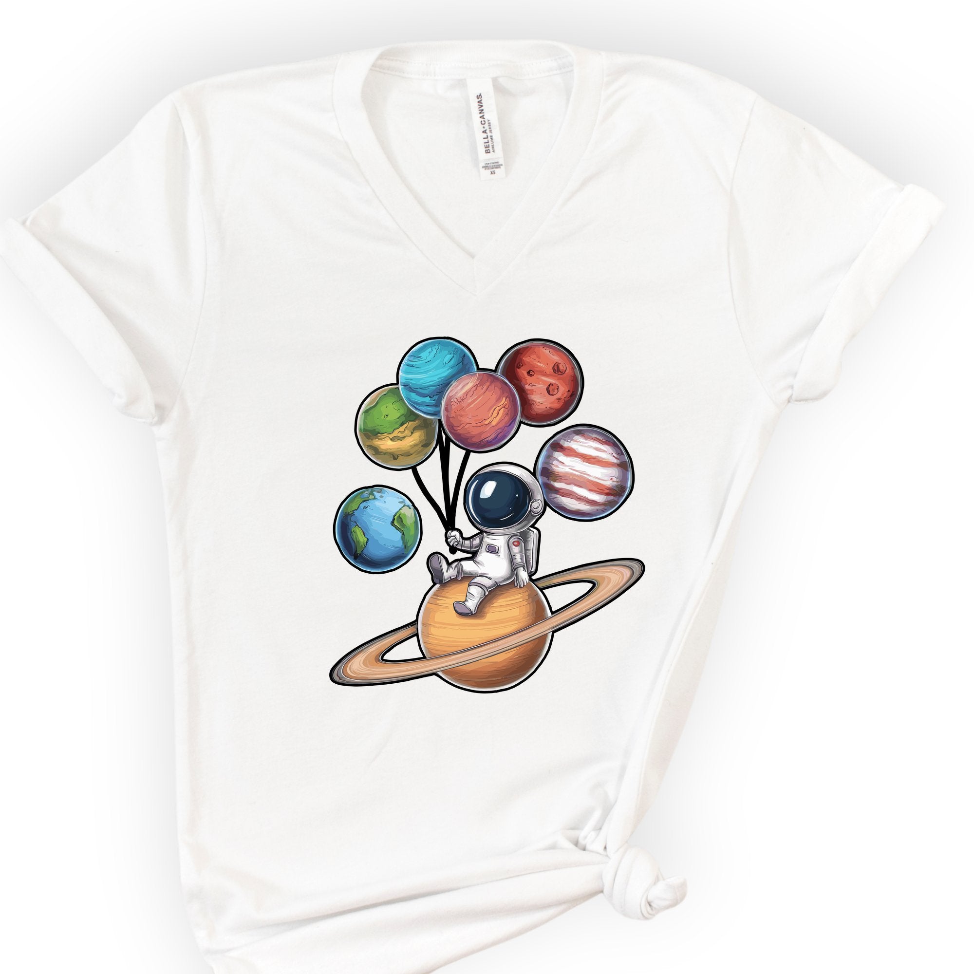 Astronaut and Planets v-neck t-shirt — White