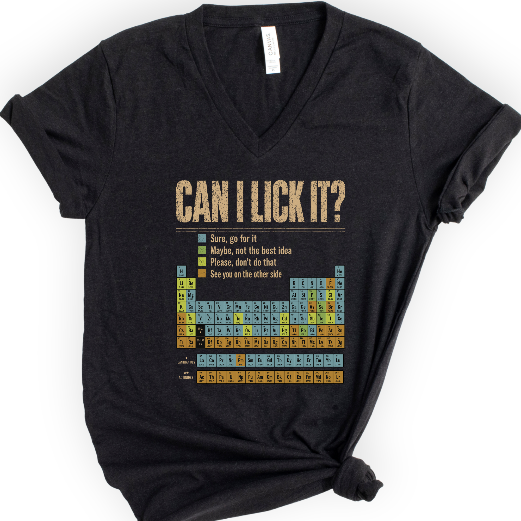 Can I Lick It Periodic Table v-neck t-shirt — Black