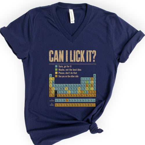 Can I Lick It Periodic Table v-neck t-shirt — Navy