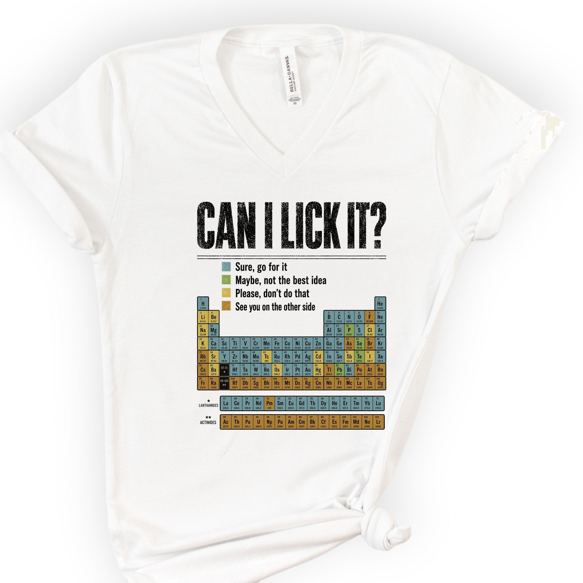 Can I Lick It Periodic Table v-neck t-shirt — White