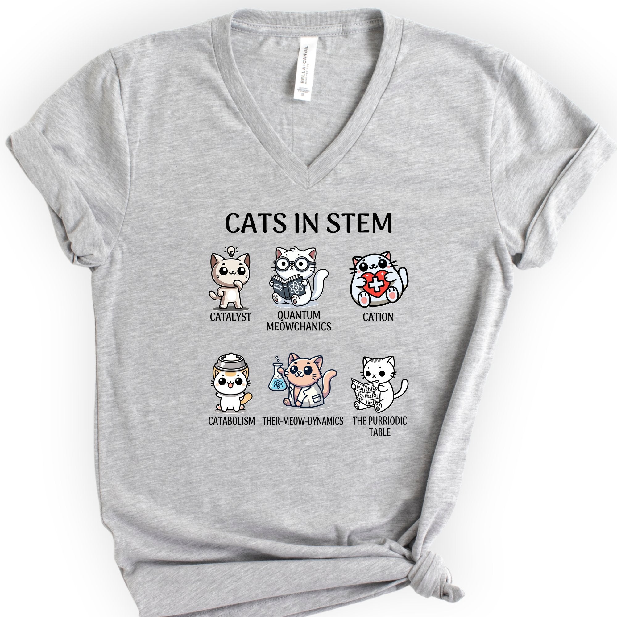 Cats In STEM v-neck t-shirt — Athletic Heather