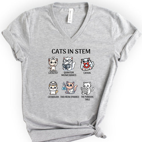 Cats In STEM v-neck t-shirt — Athletic Heather