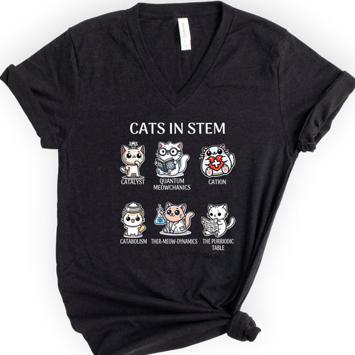 Cats In STEM v-neck t-shirt — Black