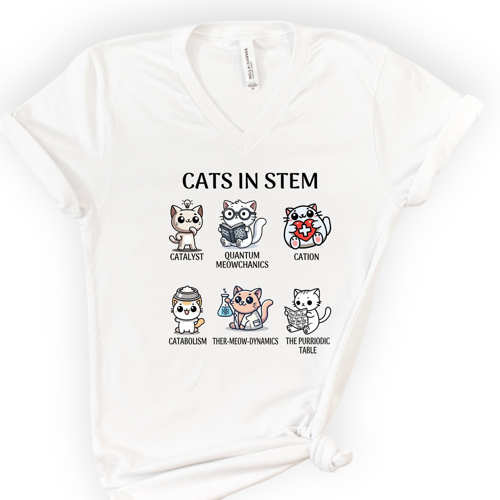 Cats In STEM v-neck t-shirt — White