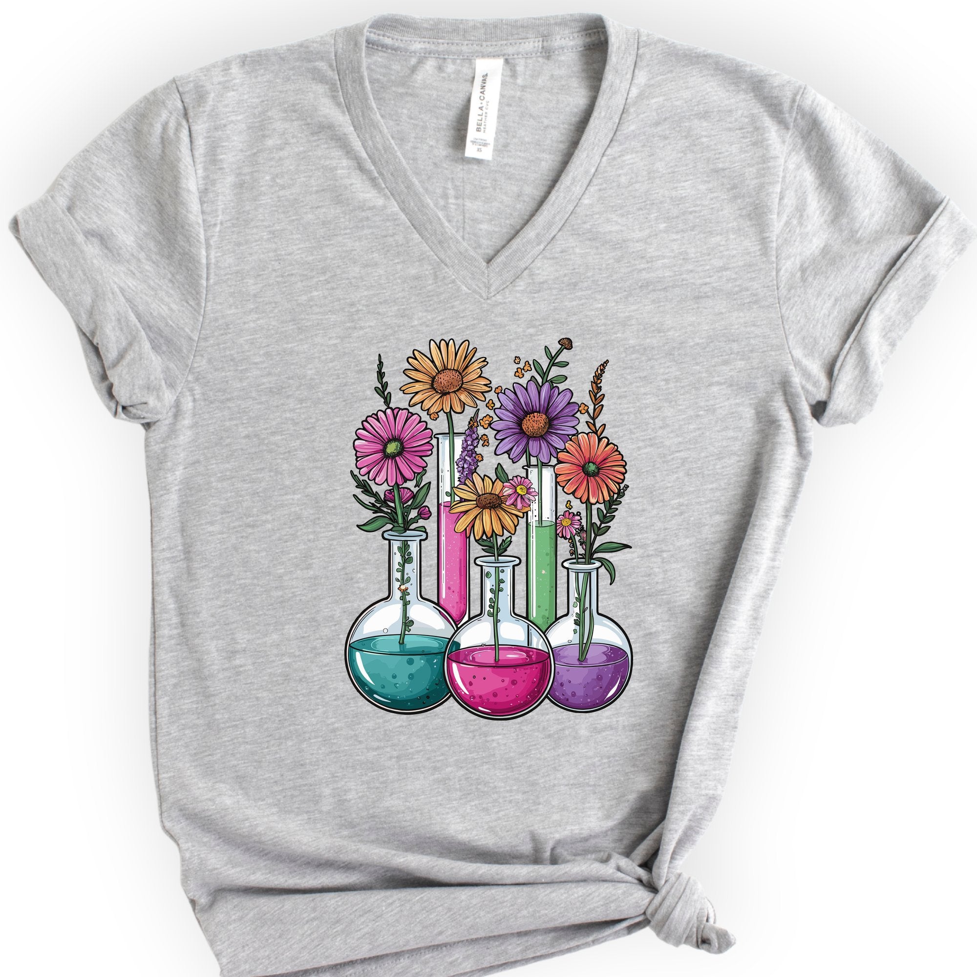 Chemistry Flask Garden v-neck t-shirt — Athletic Heather