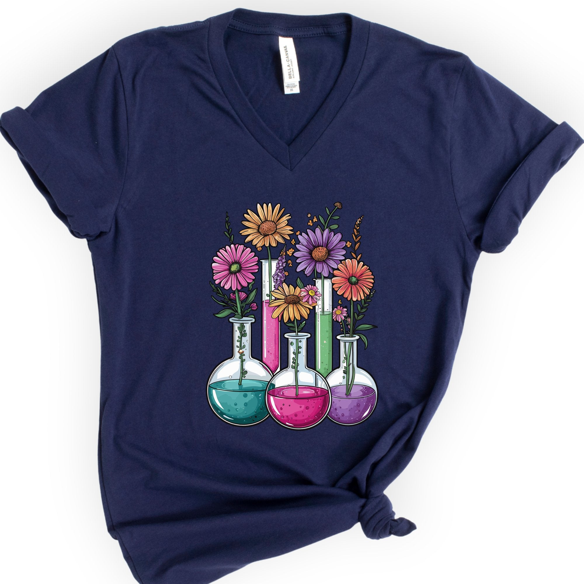 Chemistry Flask Garden v-neck t-shirt — Navy
