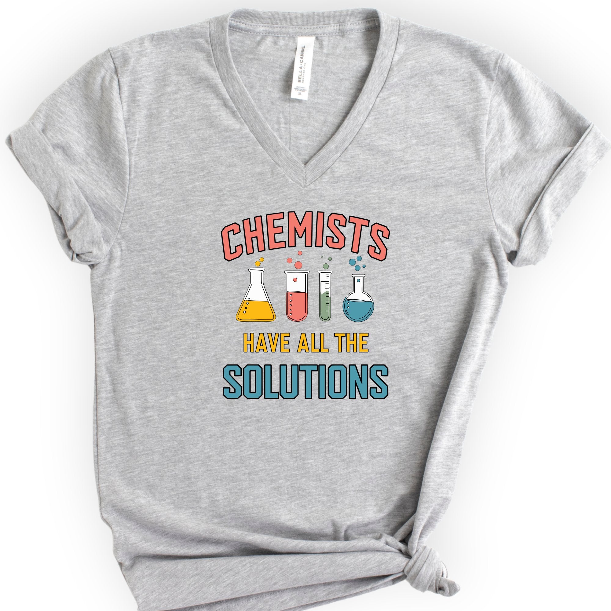 Chemists Have All The Solutions v-neck t-shirt — Athletic Heather
