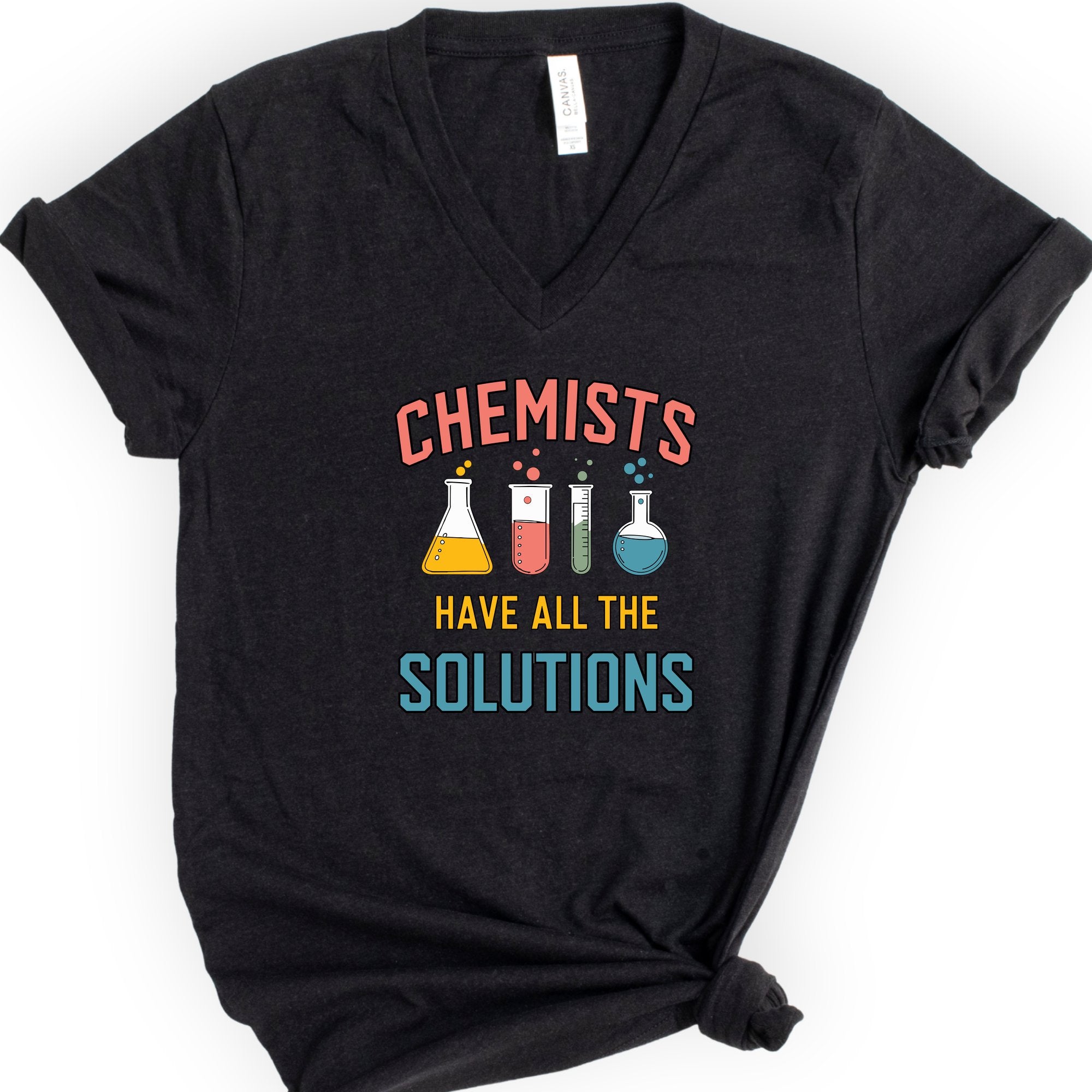 Chemists Have All The Solutions v-neck t-shirt — Black