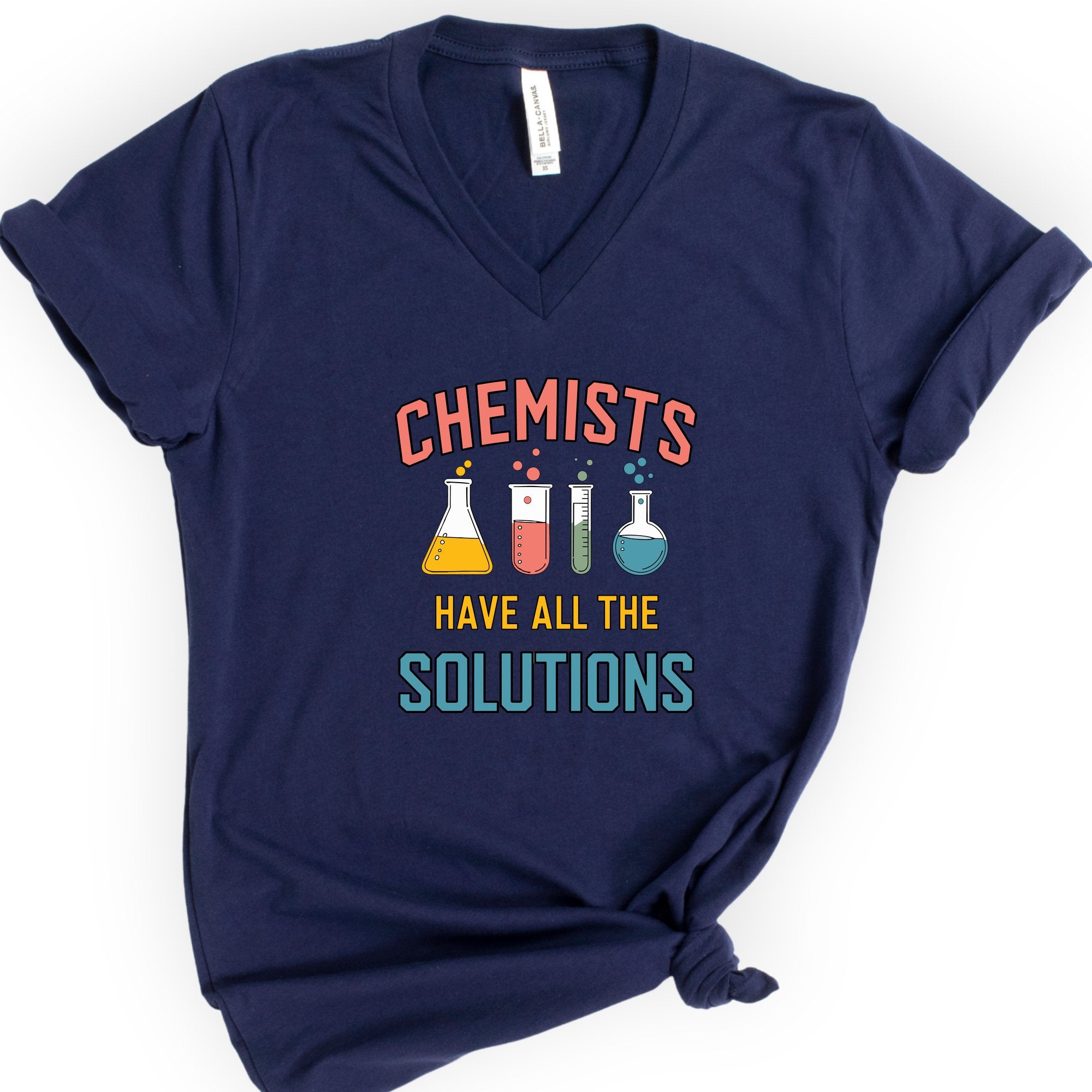Chemists Have All The Solutions v-neck t-shirt — Navy