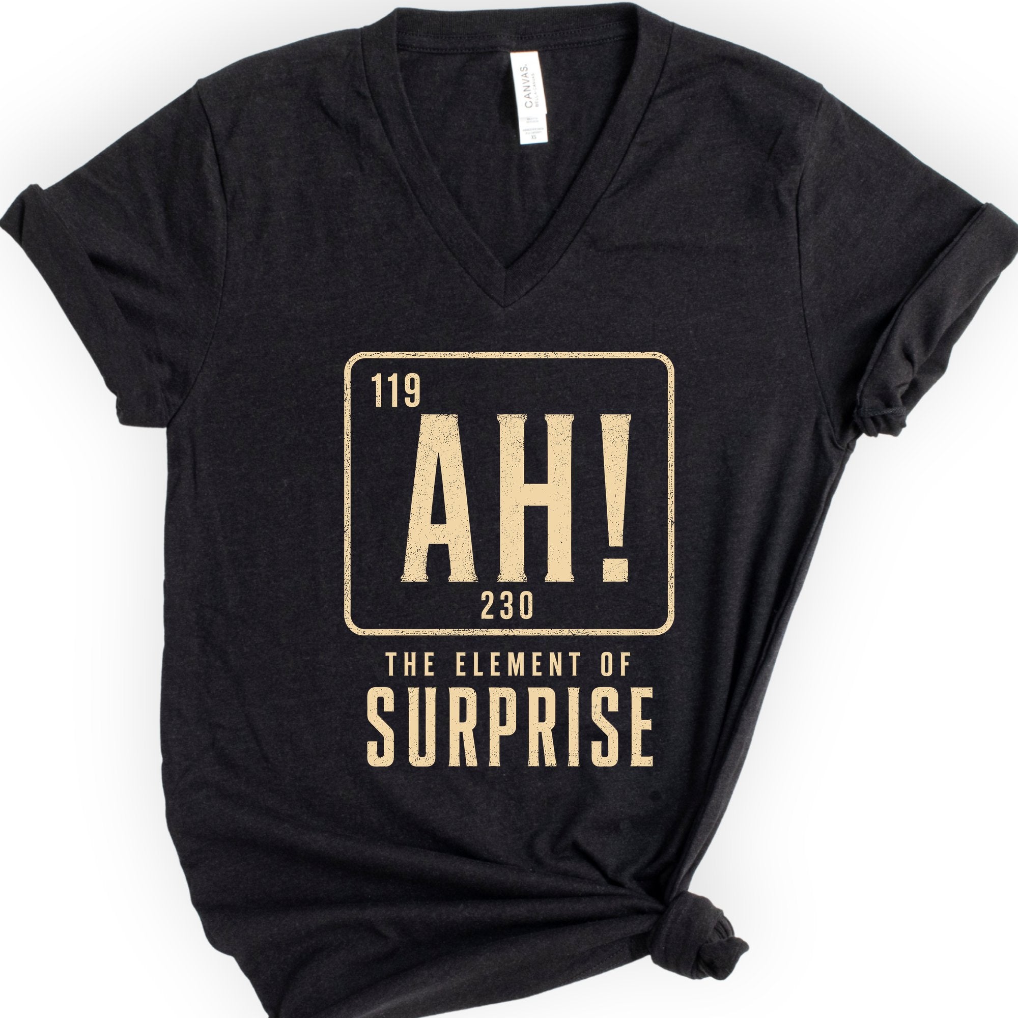 Ah! The Element Of Surprise v-neck t-shirt — Black