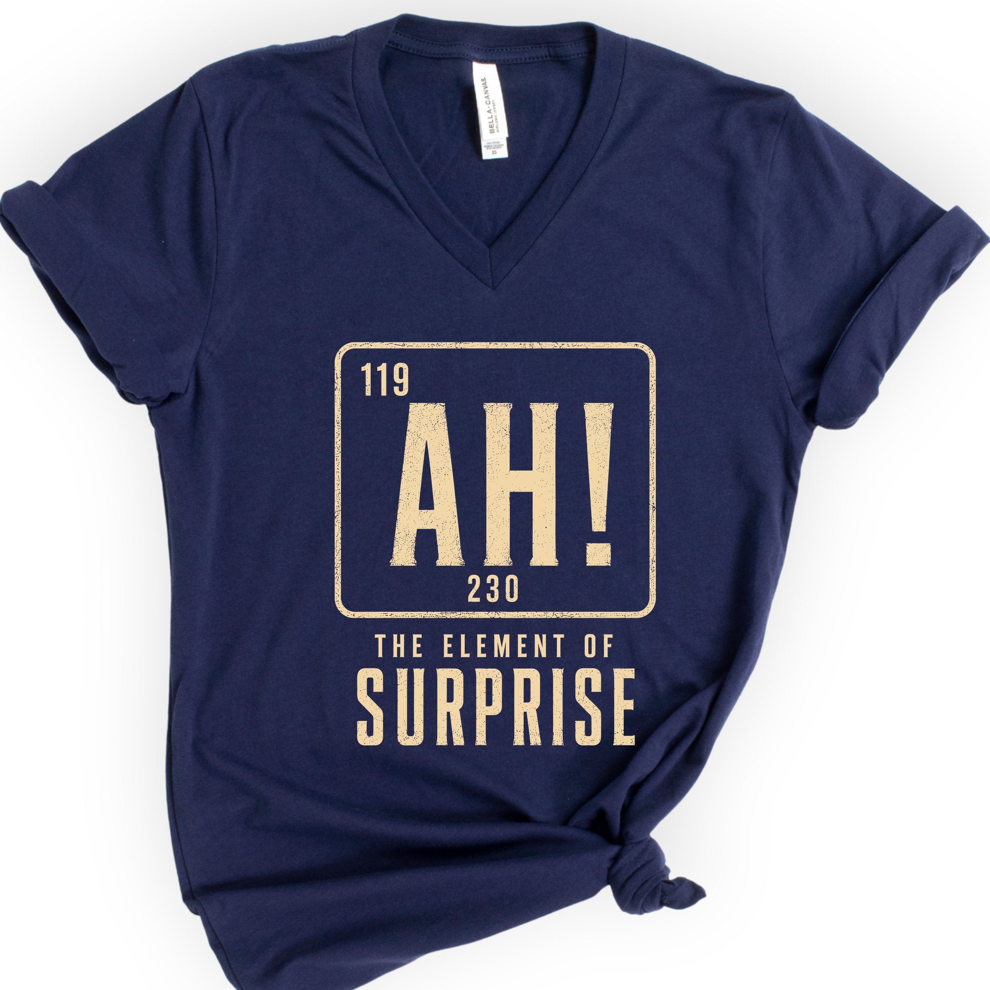 Ah! The Element Of Surprise v-neck t-shirt — Navy