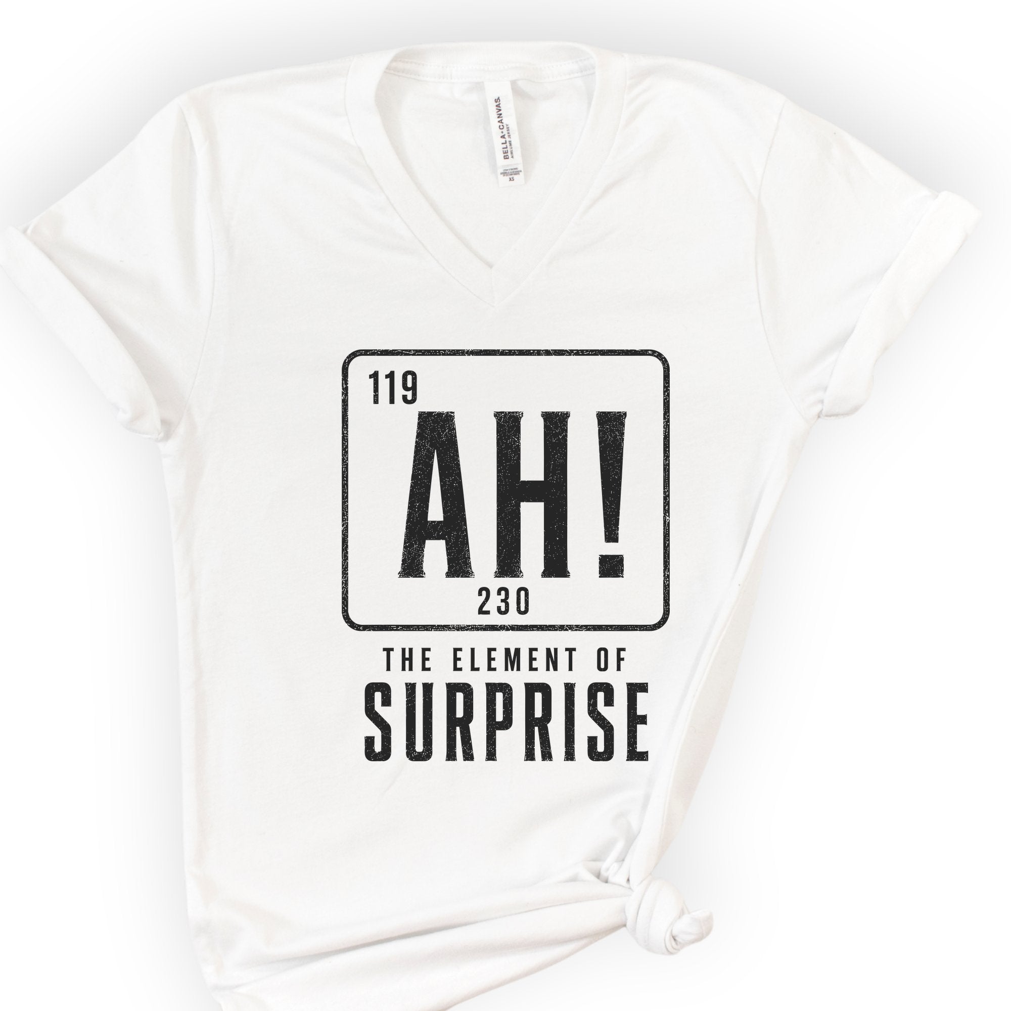 Ah! The Element Of Surprise v-neck t-shirt — White