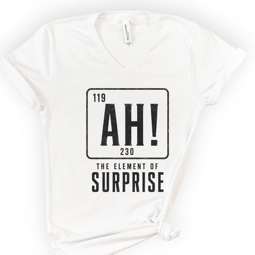 Ah! The Element Of Surprise v-neck t-shirt — White