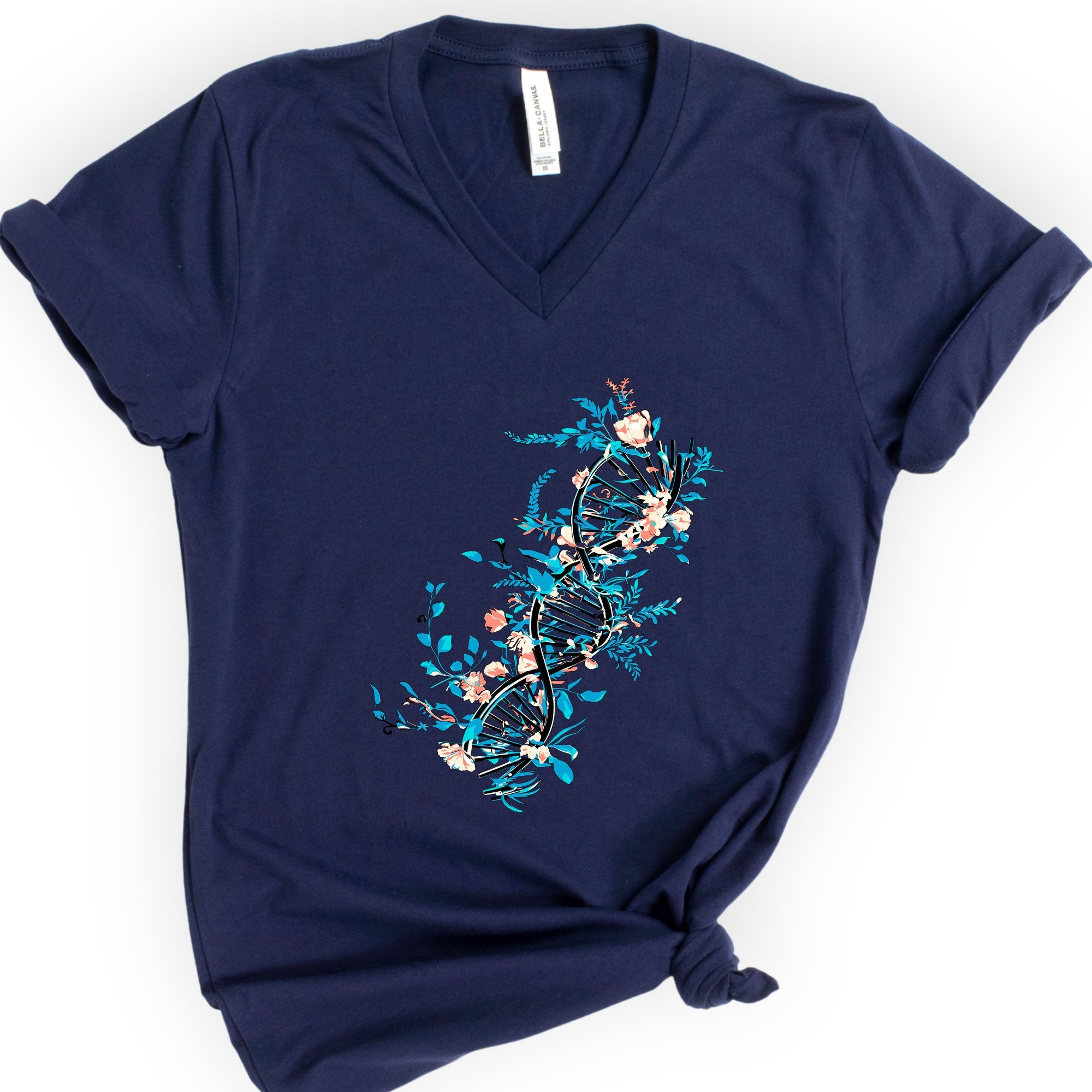 Floral DNA v-neck t-shirt — Navy