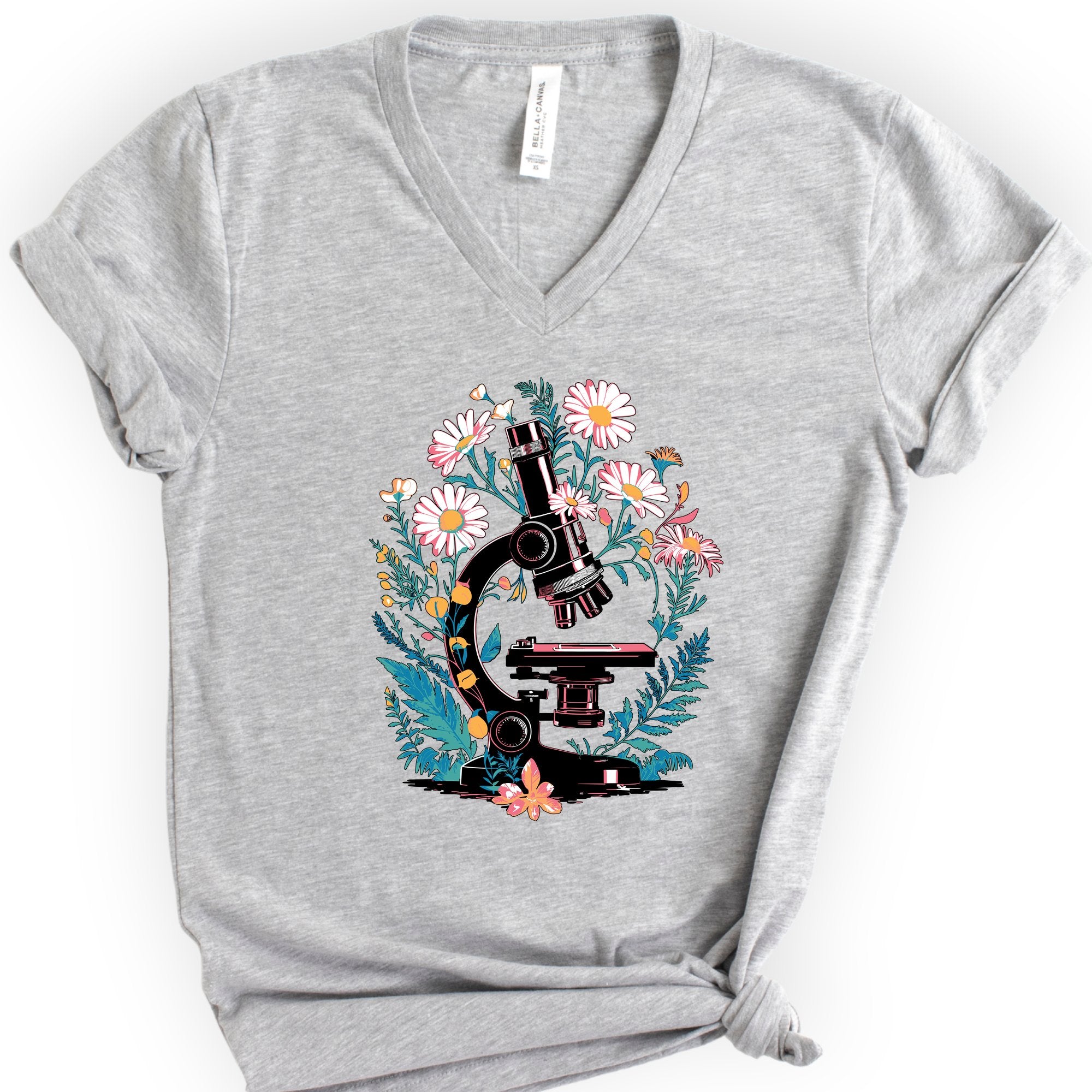 Floral Microscope v-neck t-shirt — Athletic Heather