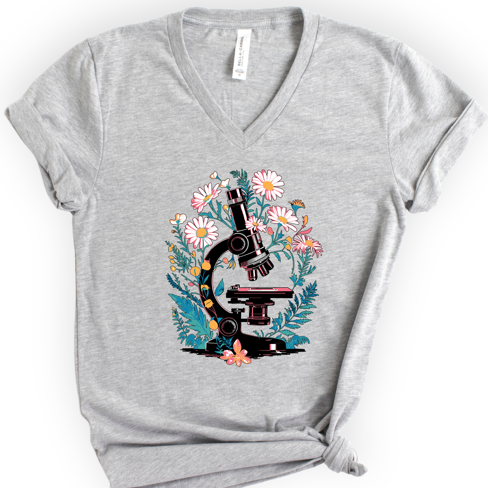 Floral Microscope v-neck t-shirt — Athletic Heather